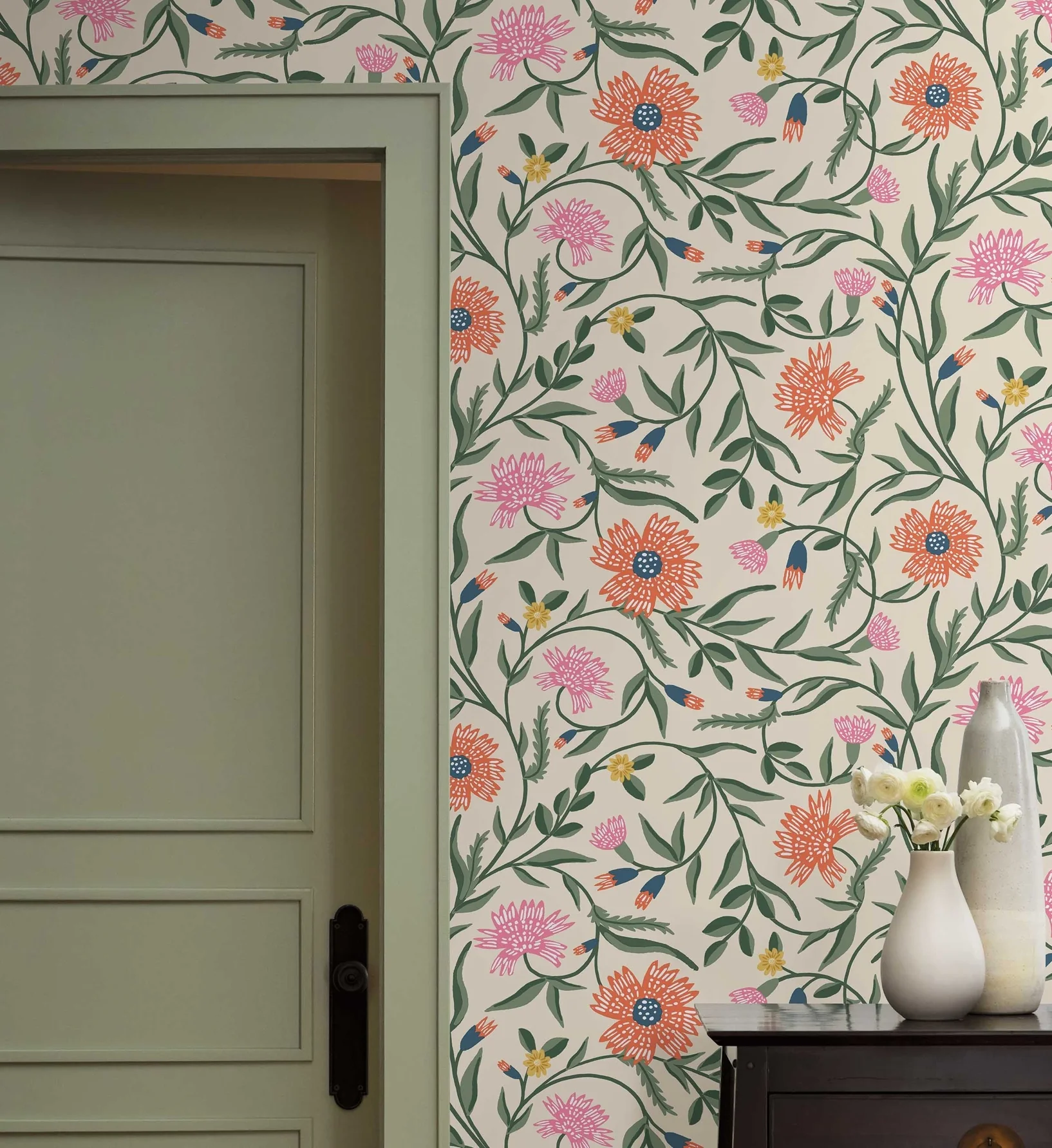 Aster Wallpaper - Linen & Coral - Image 2