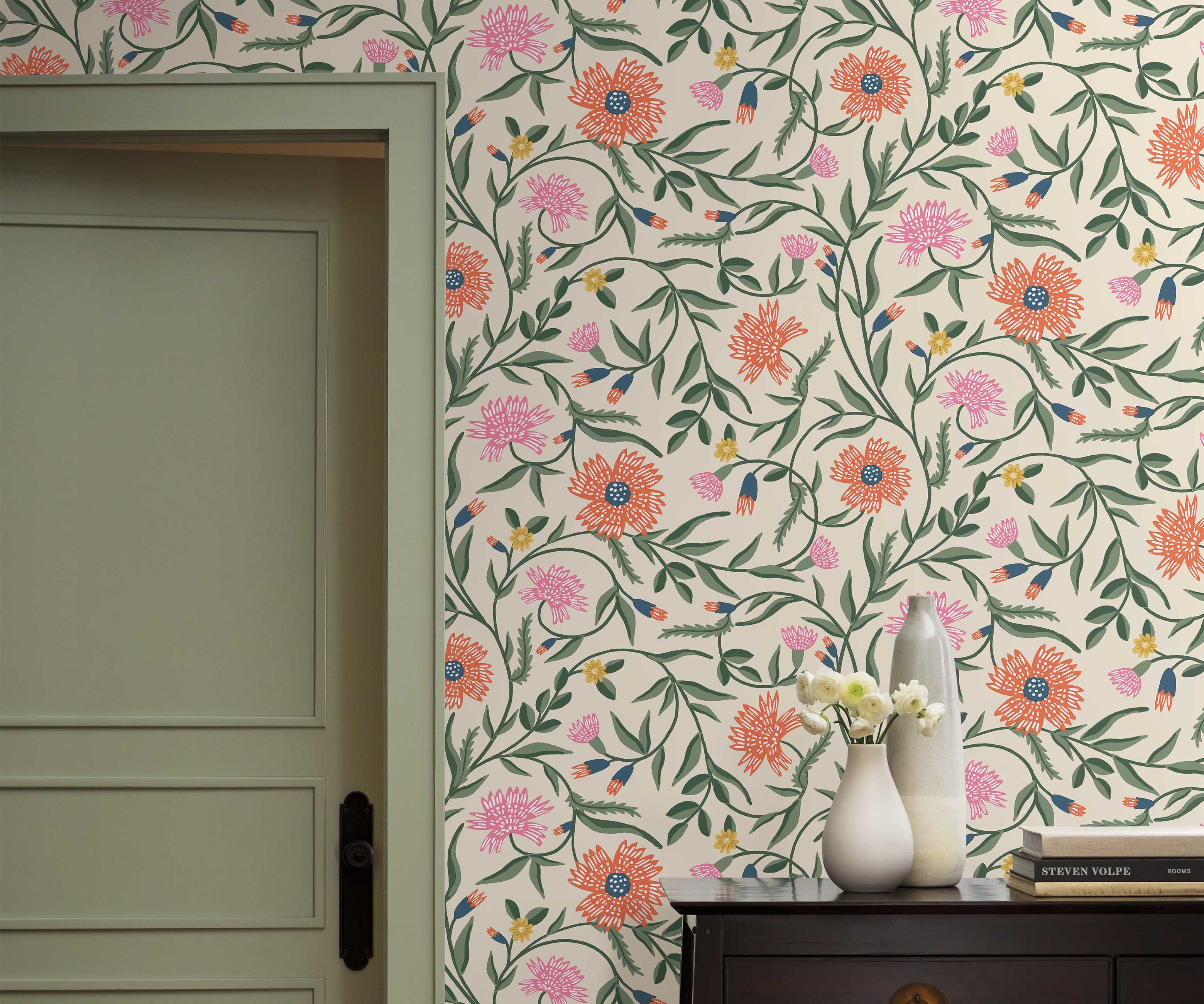 Aster Wallpaper Sample - Linen & Coral - Image 3