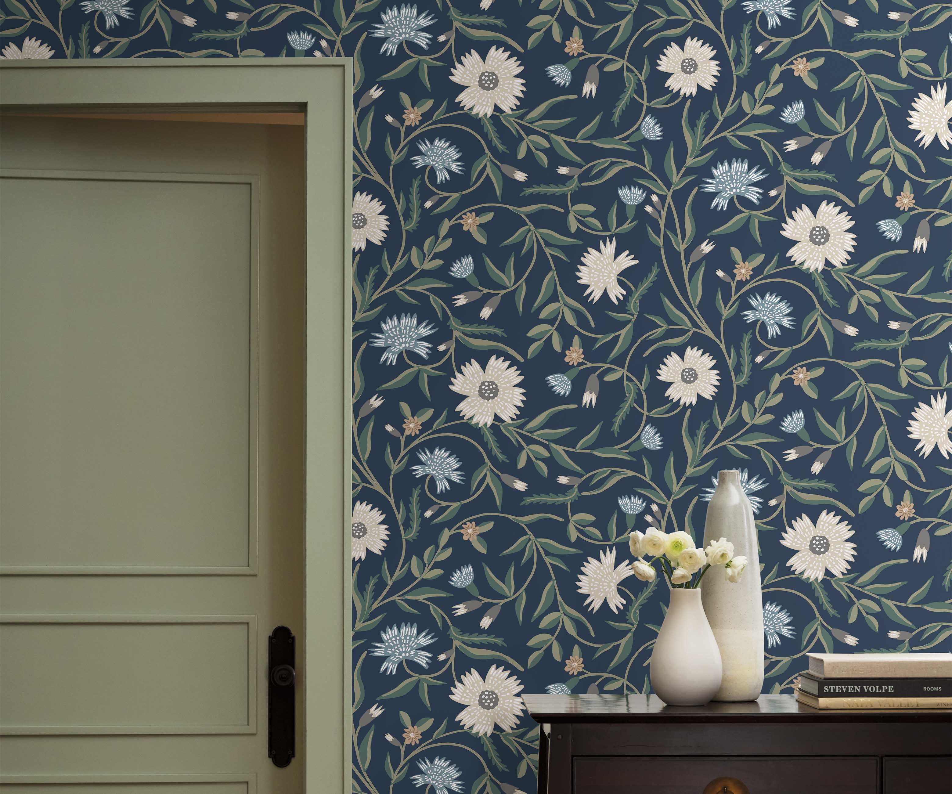Aster Wallpaper Sample - Navy - Image 3