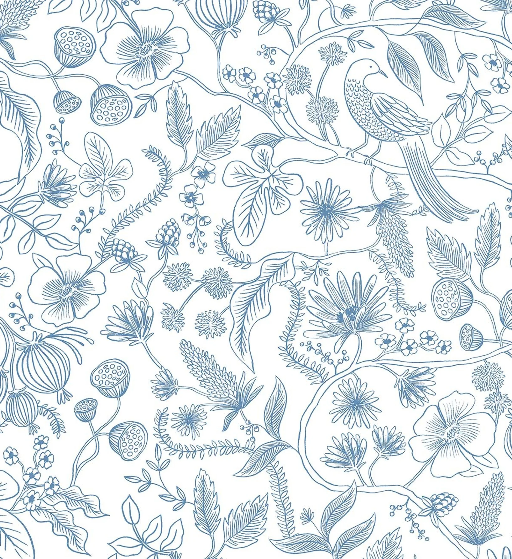 Aviary Peel & Stick Wallpaper - Blue & Cream - Image 3