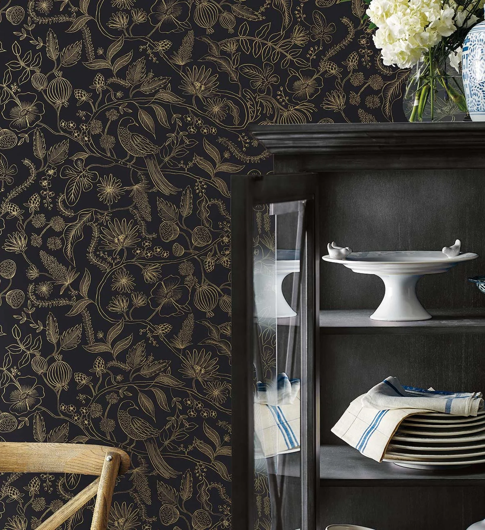 Aviary Peel & Stick Wallpaper - Metallic Gold & Black - Image 2