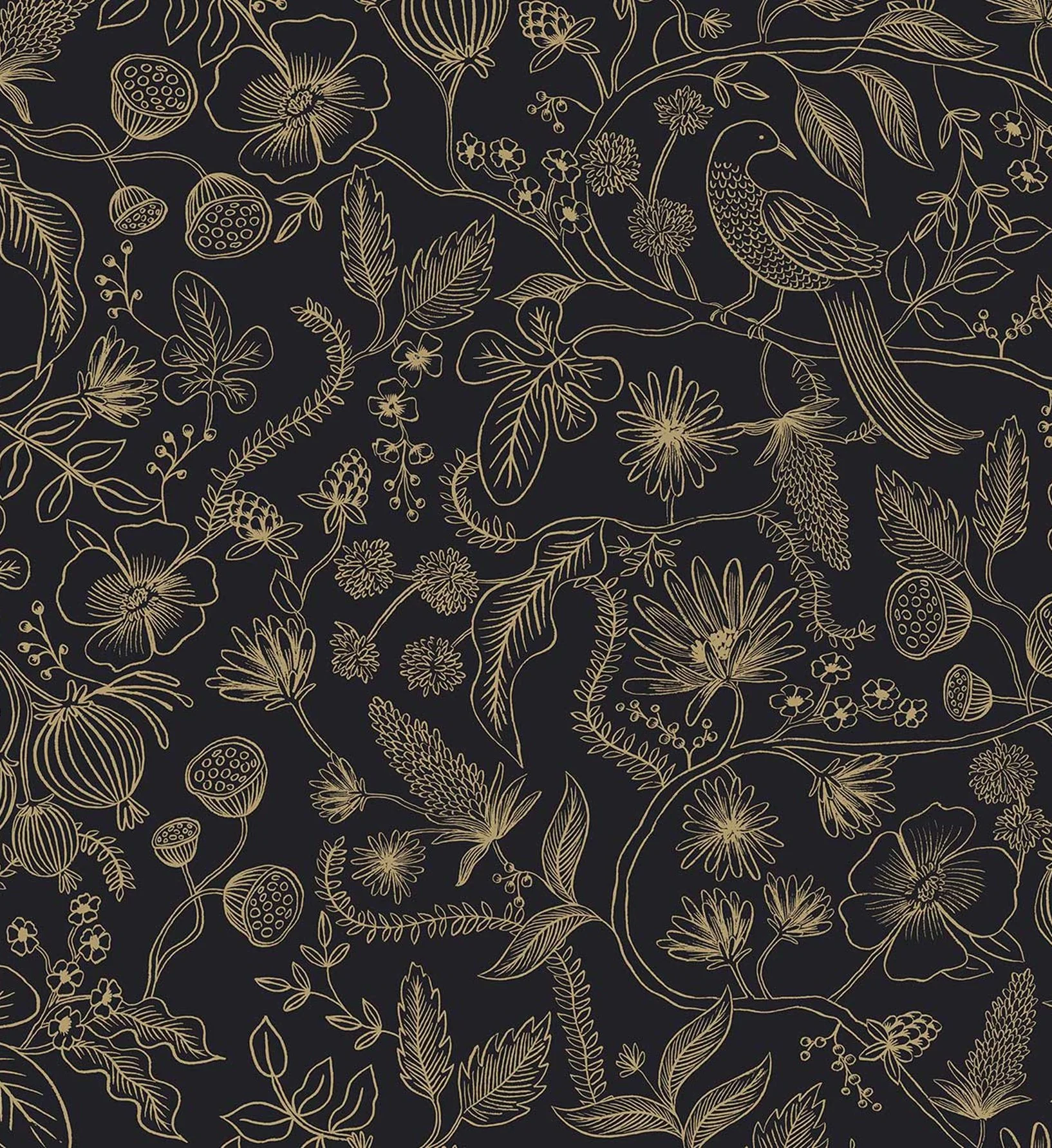 Aviary Peel & Stick Wallpaper - Metallic Gold & Black - Image 3