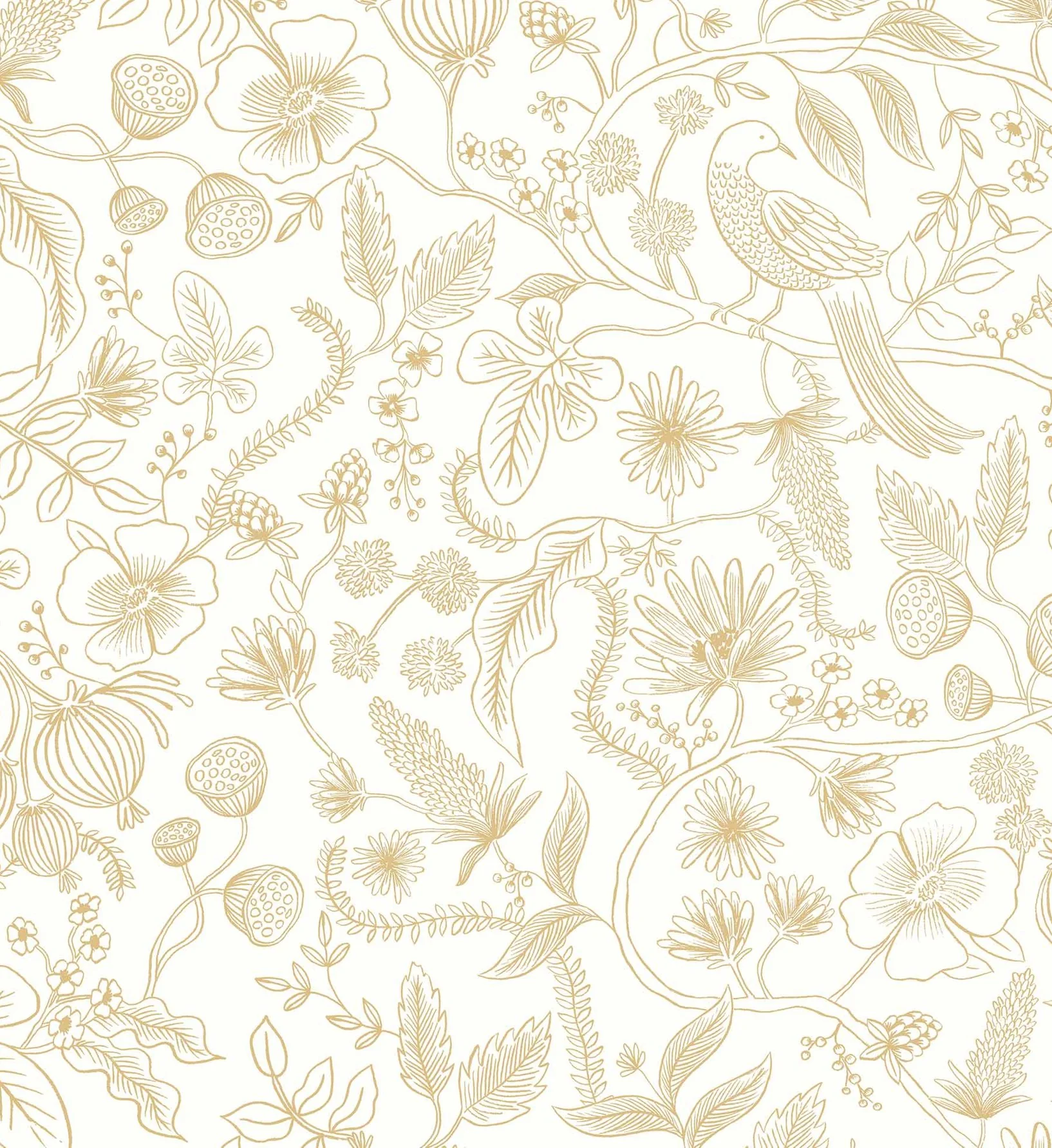 Aviary Peel & Stick Wallpaper - Metallic Gold & Cream - Image 3