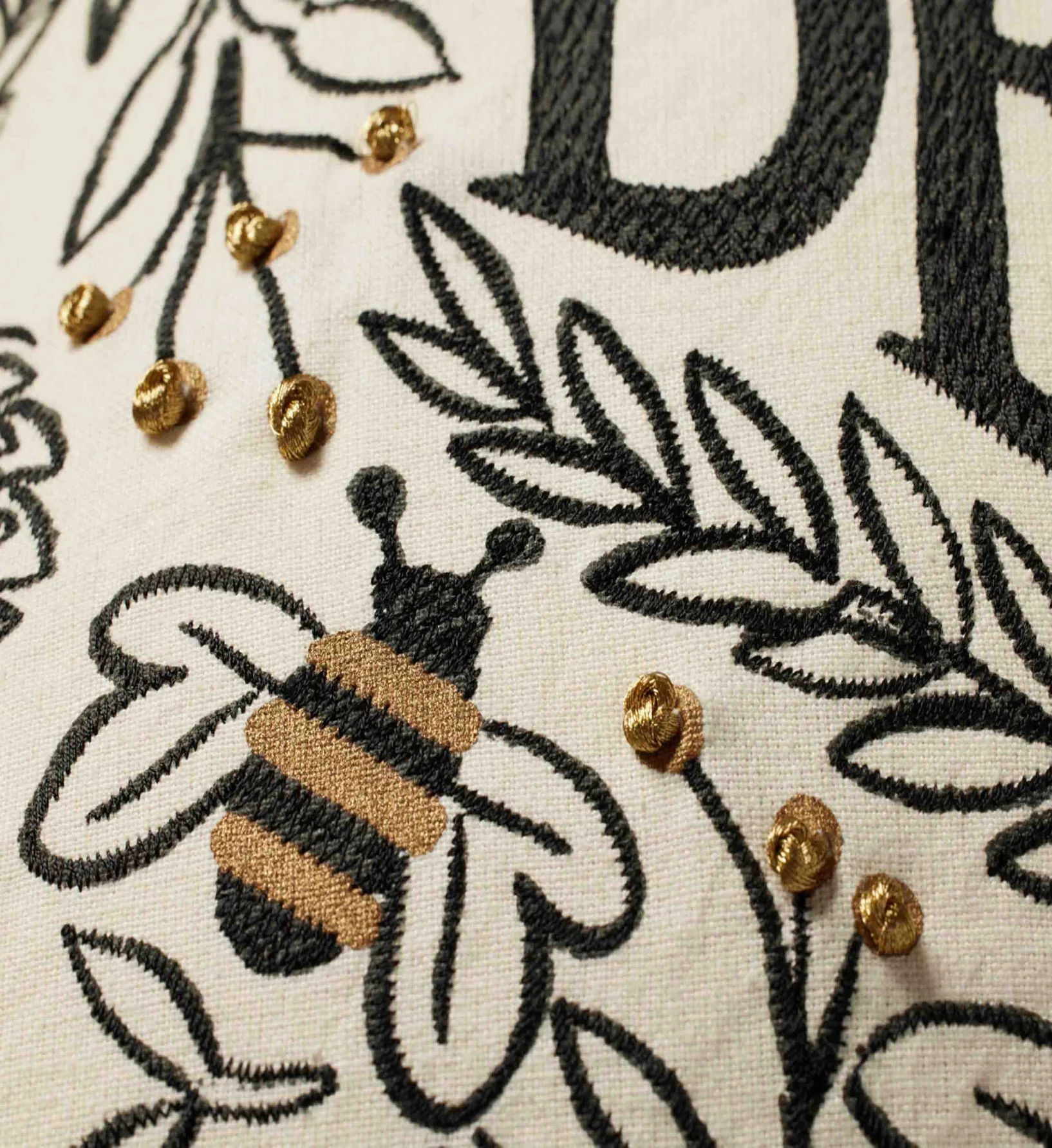 Bee's Knees Embroidered Pillow - Black & Gold - Image 2