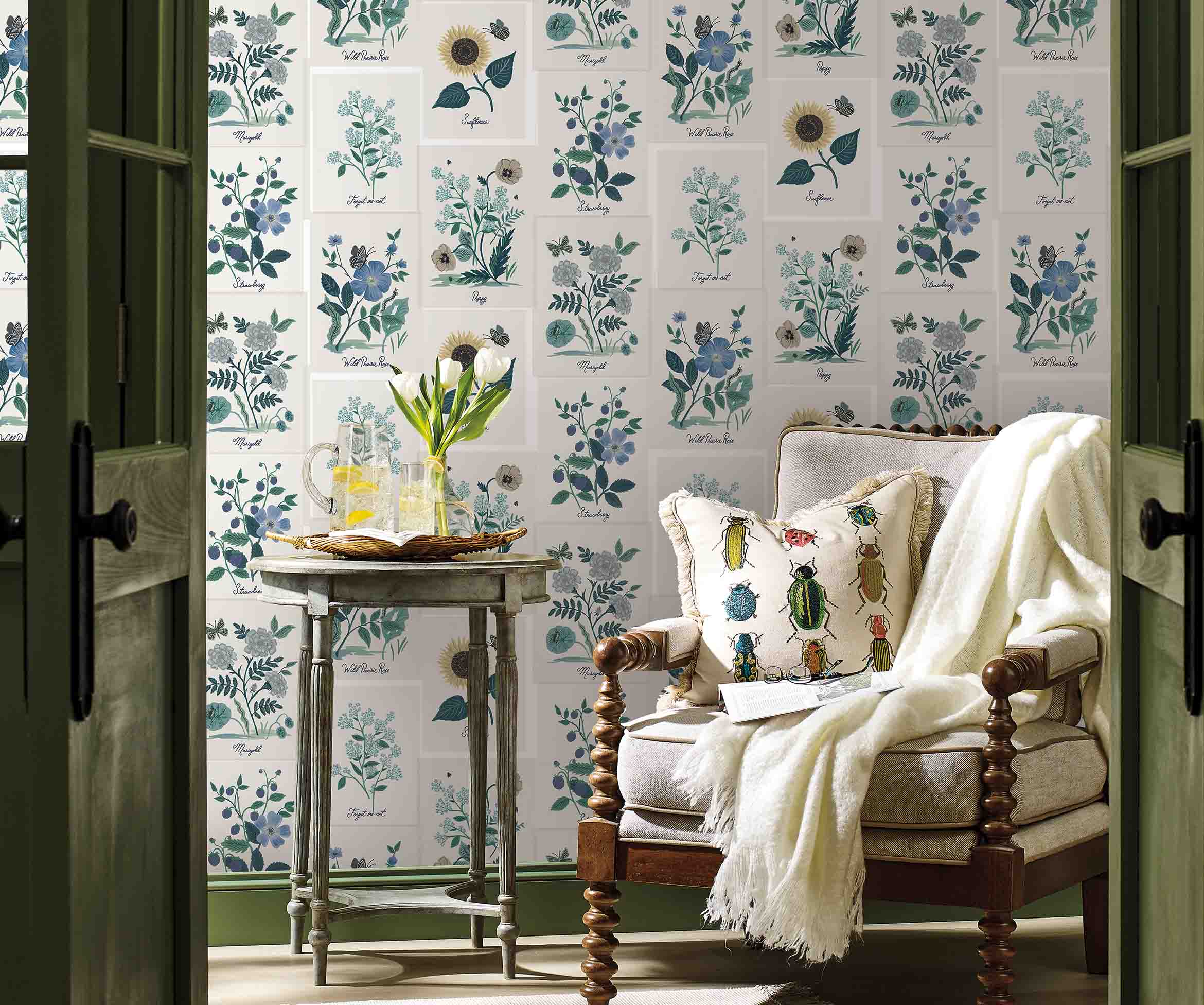 Botanical Prints Wallpaper Sample - Indigo - Image 3
