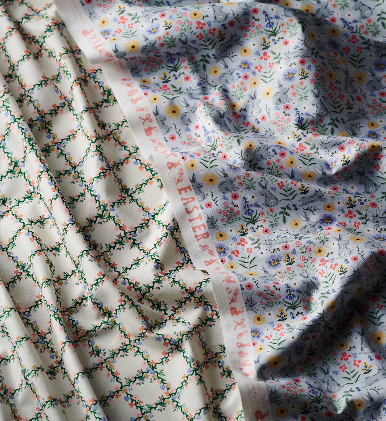 Bunny Floral Cotton Fabric - Blue - Image 2