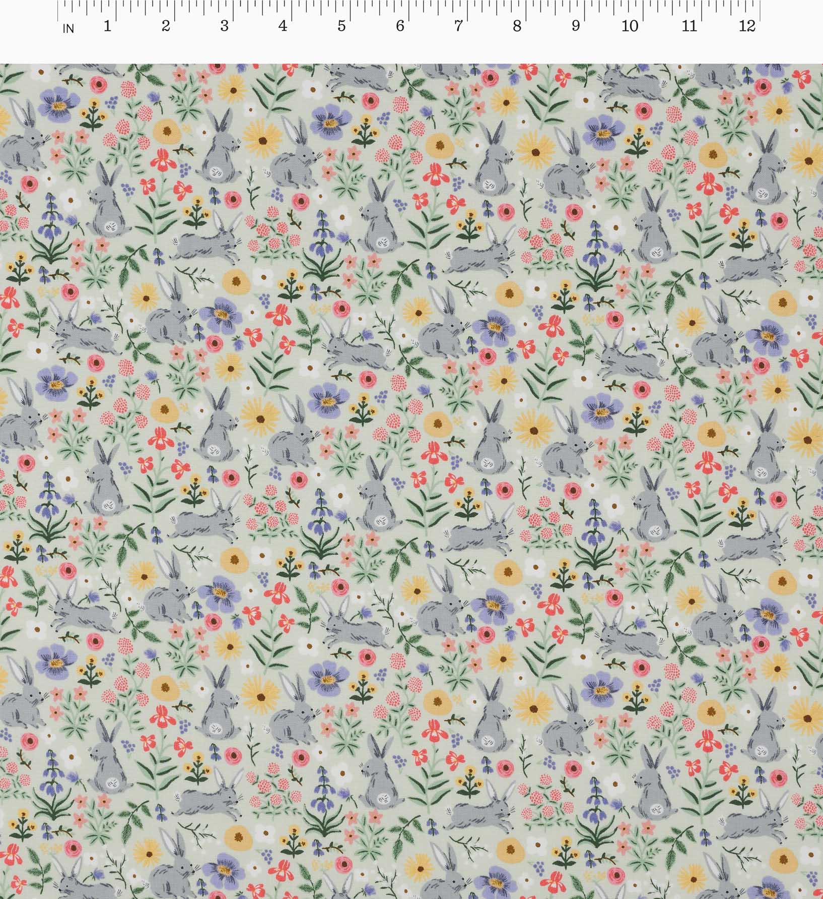 Bunny Floral Cotton Fabric - Green - Image 2