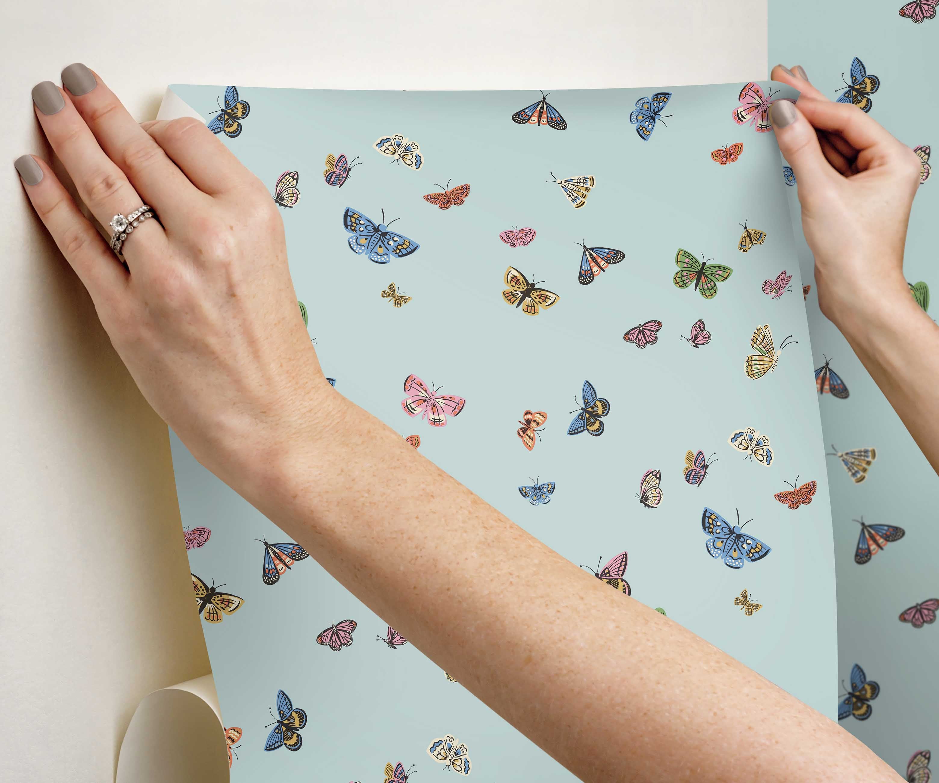 Butterfly House Peel & Stick Wallpaper - Light Blue - Image 4