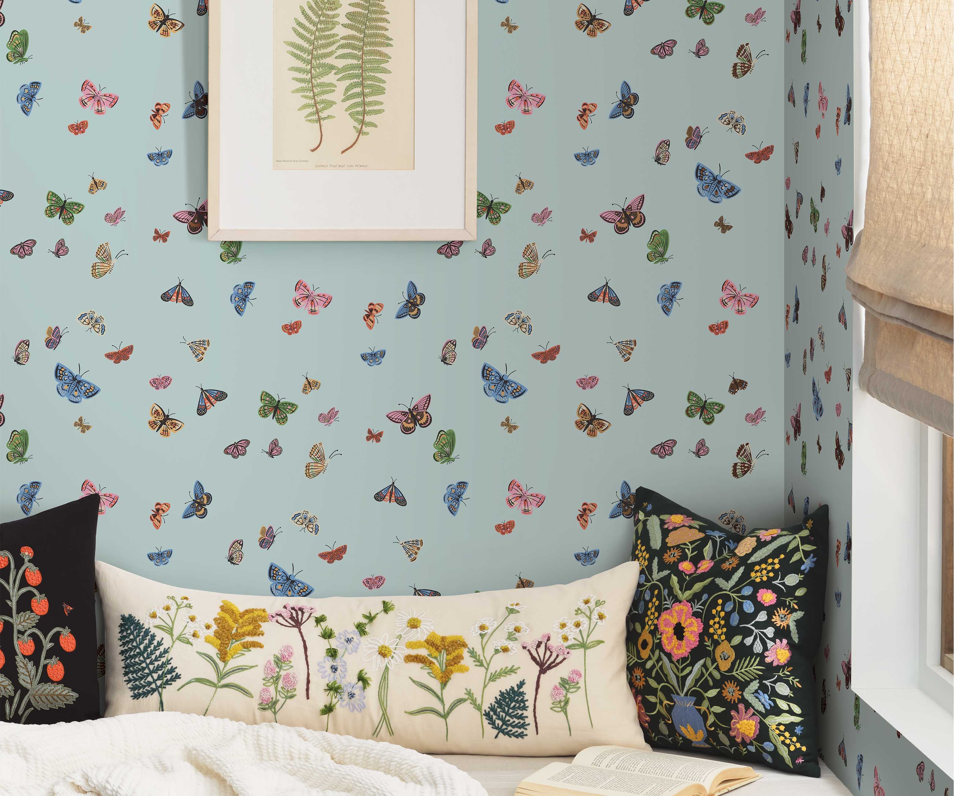 Butterfly House Wallpaper Sample - Light Blue - Image 3
