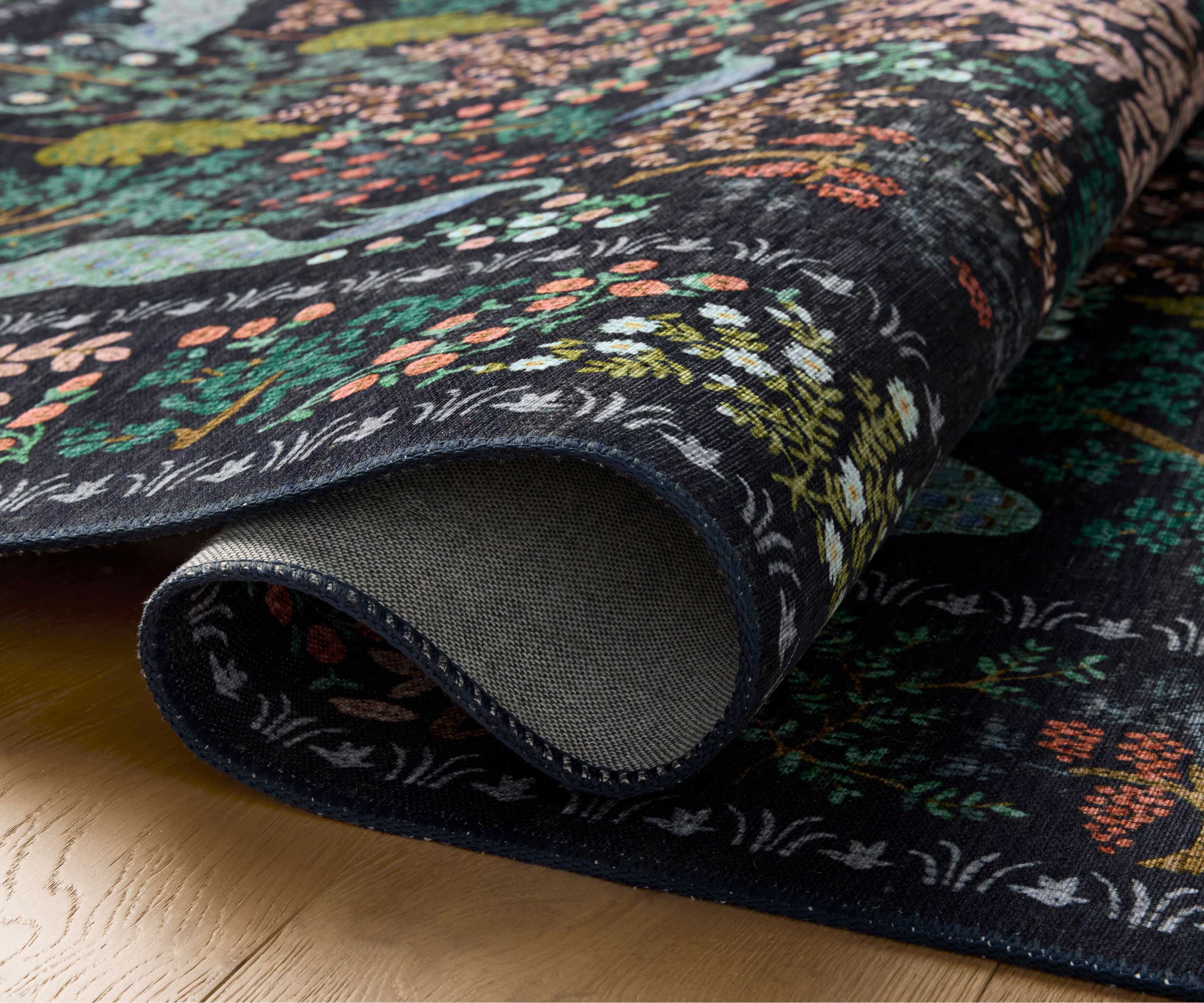 Canopy Peacock Forest Printed Rug - Charcoal - Image 3