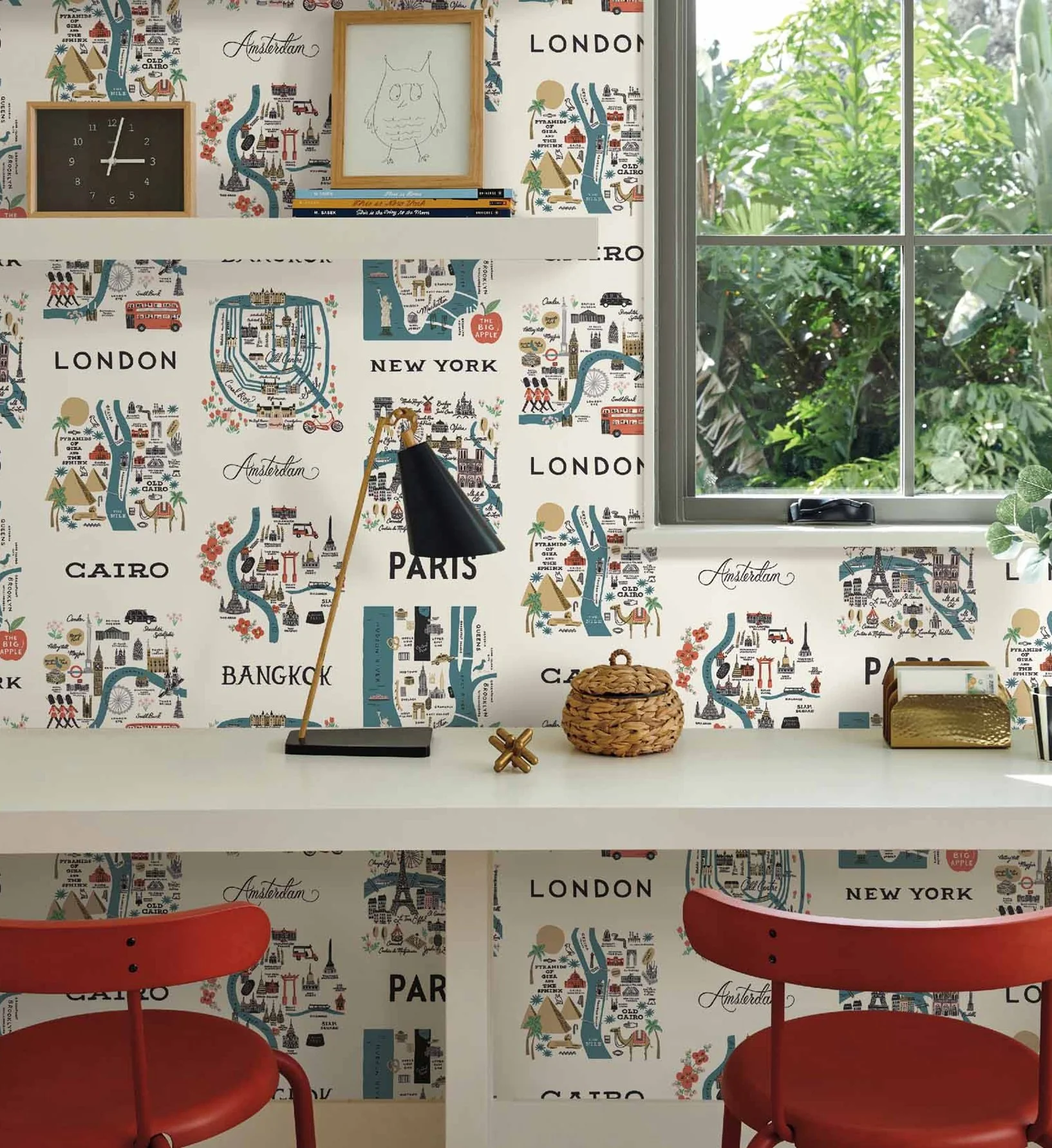City Maps Peel & Stick Wallpaper - Blue & Red - Image 2