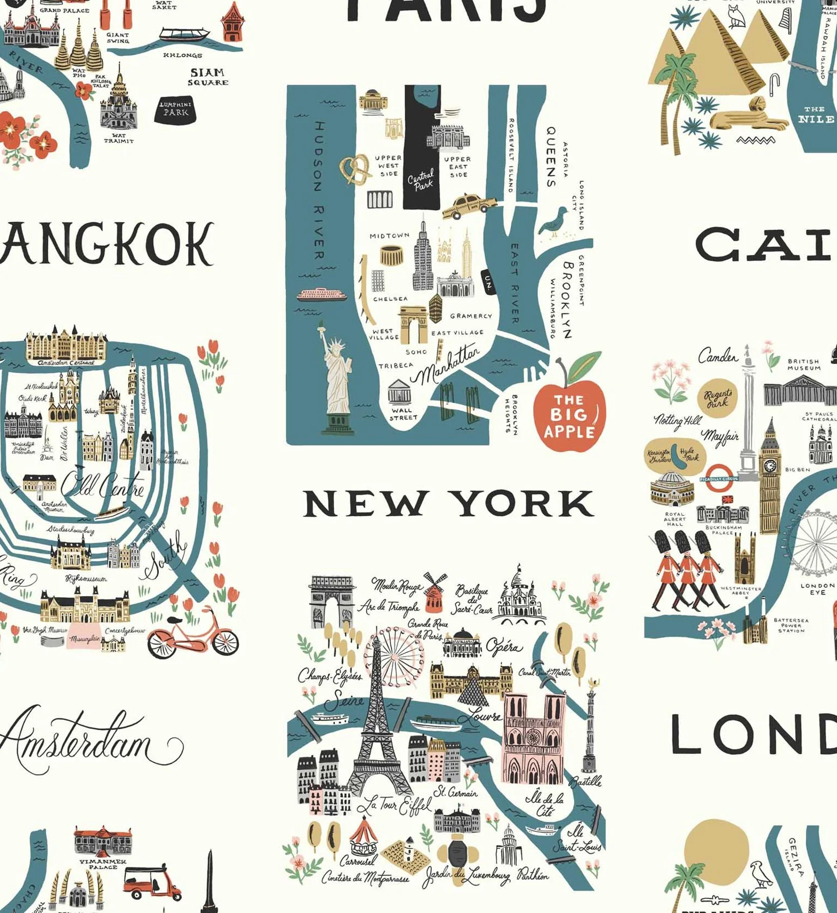 City Maps Peel & Stick Wallpaper - Blue & Red - Image 3