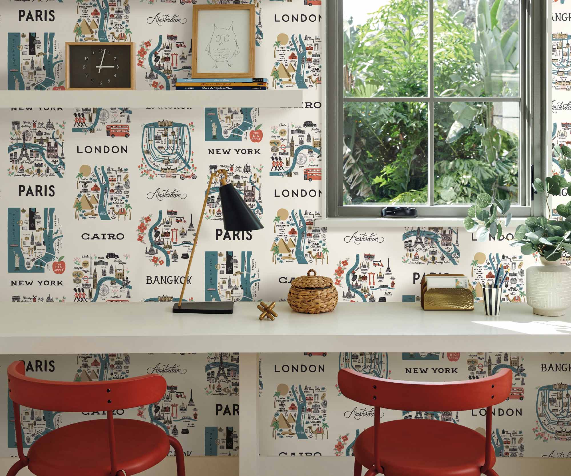 City Maps Peel & Stick Wallpaper Sample - Blue & Red - Image 2