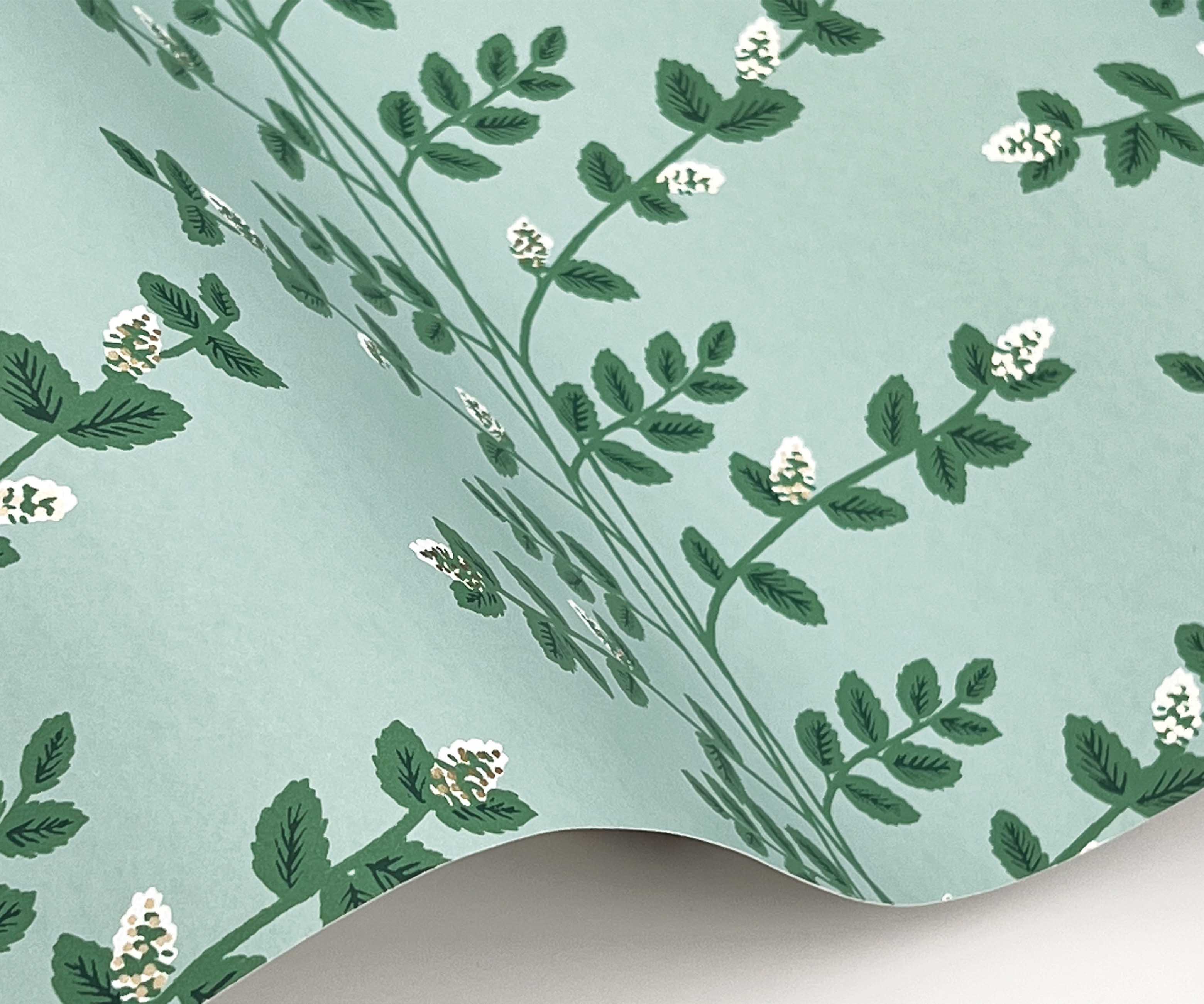Climbing Vines Wallpaper Sample - Teal - Image 2