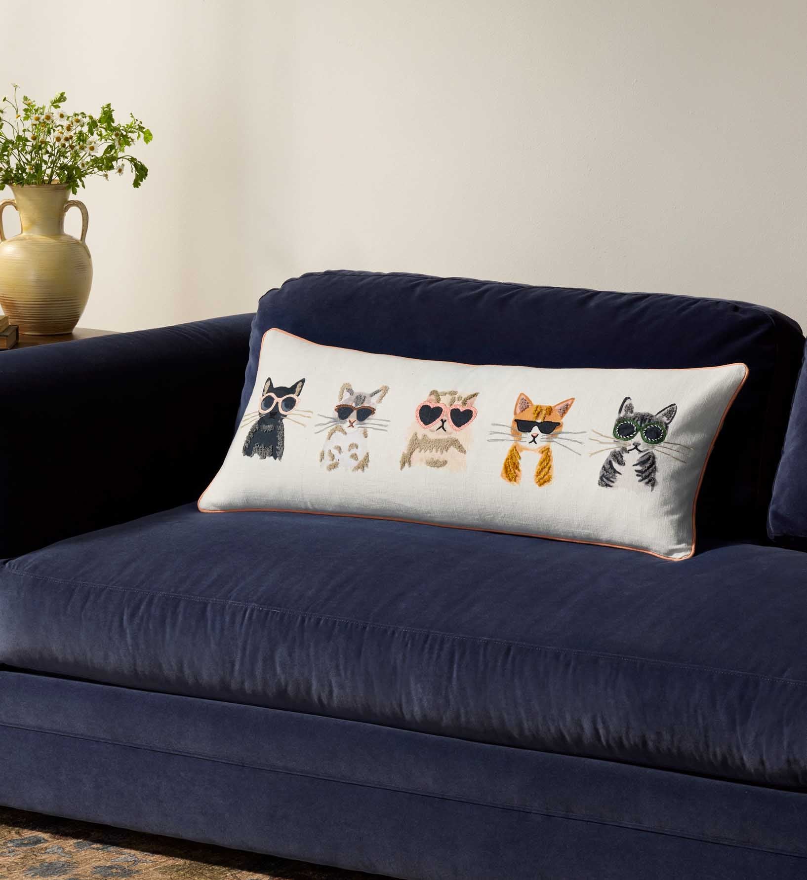 Cool Cats Embroidered Lumbar Pillow - White - Image 2