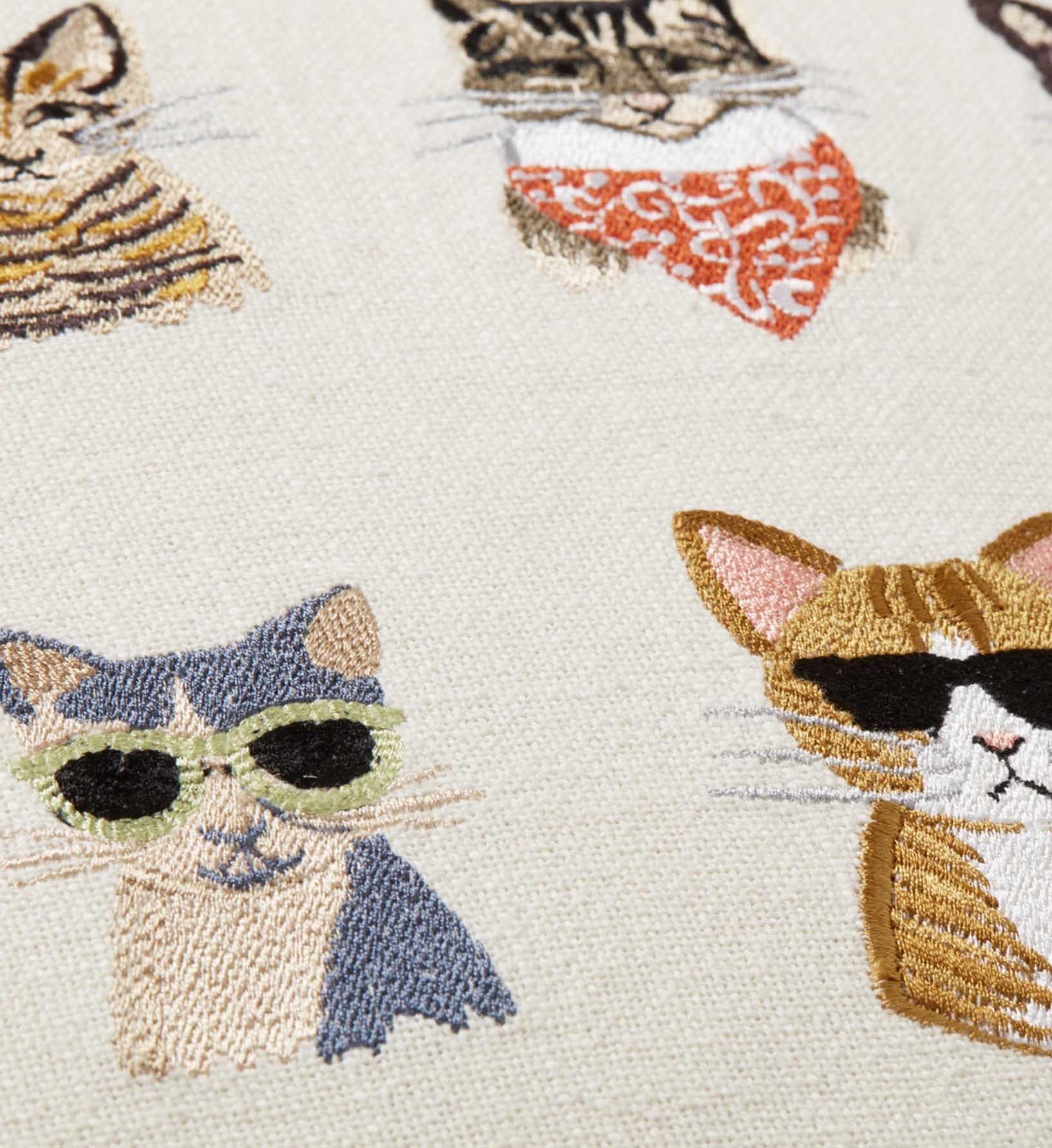 Cool Cats Embroidered Pillow - Cream - Image 2