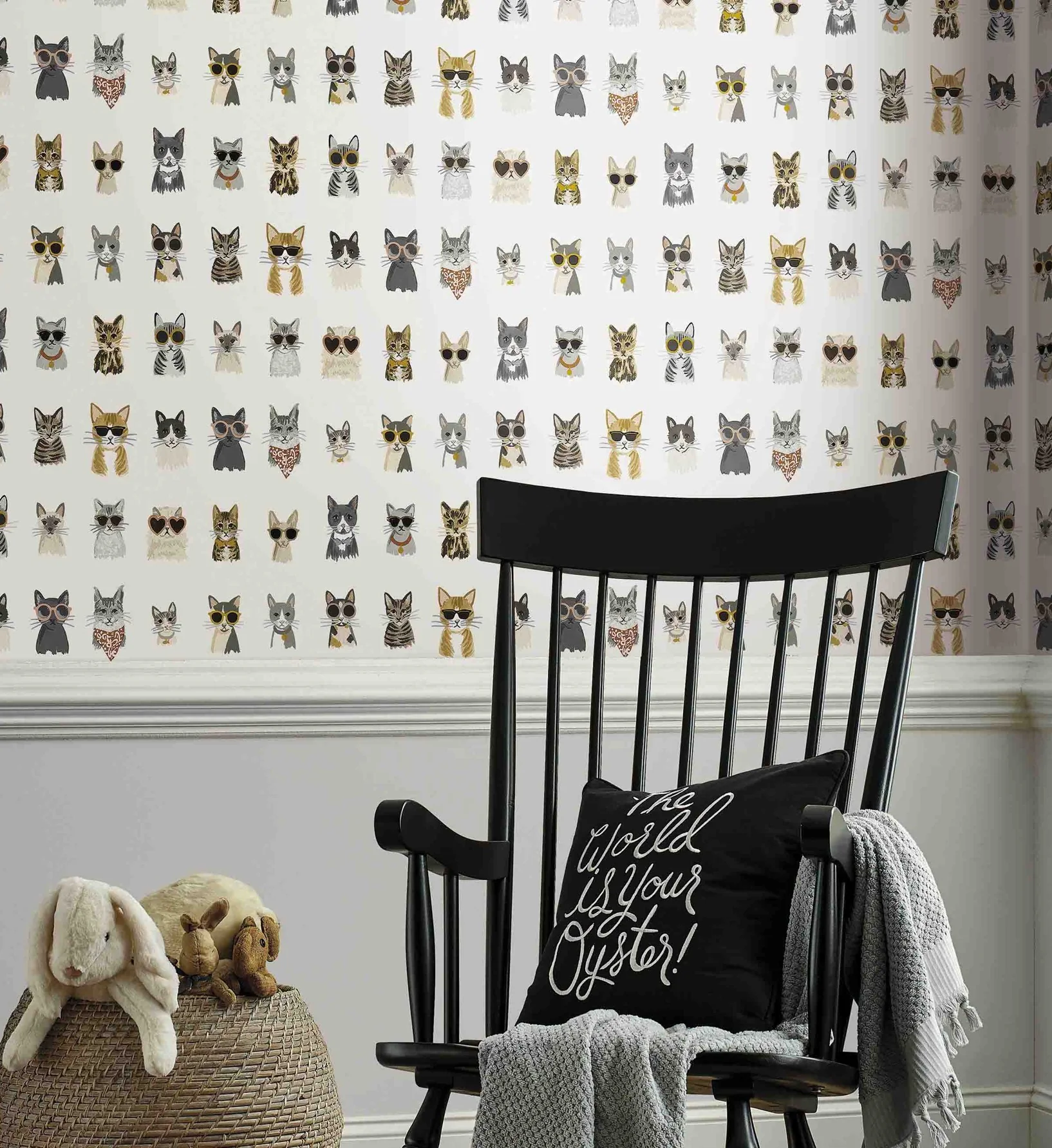 Cool Cats Peel & Stick Wallpaper - Grey & Gold - Image 2