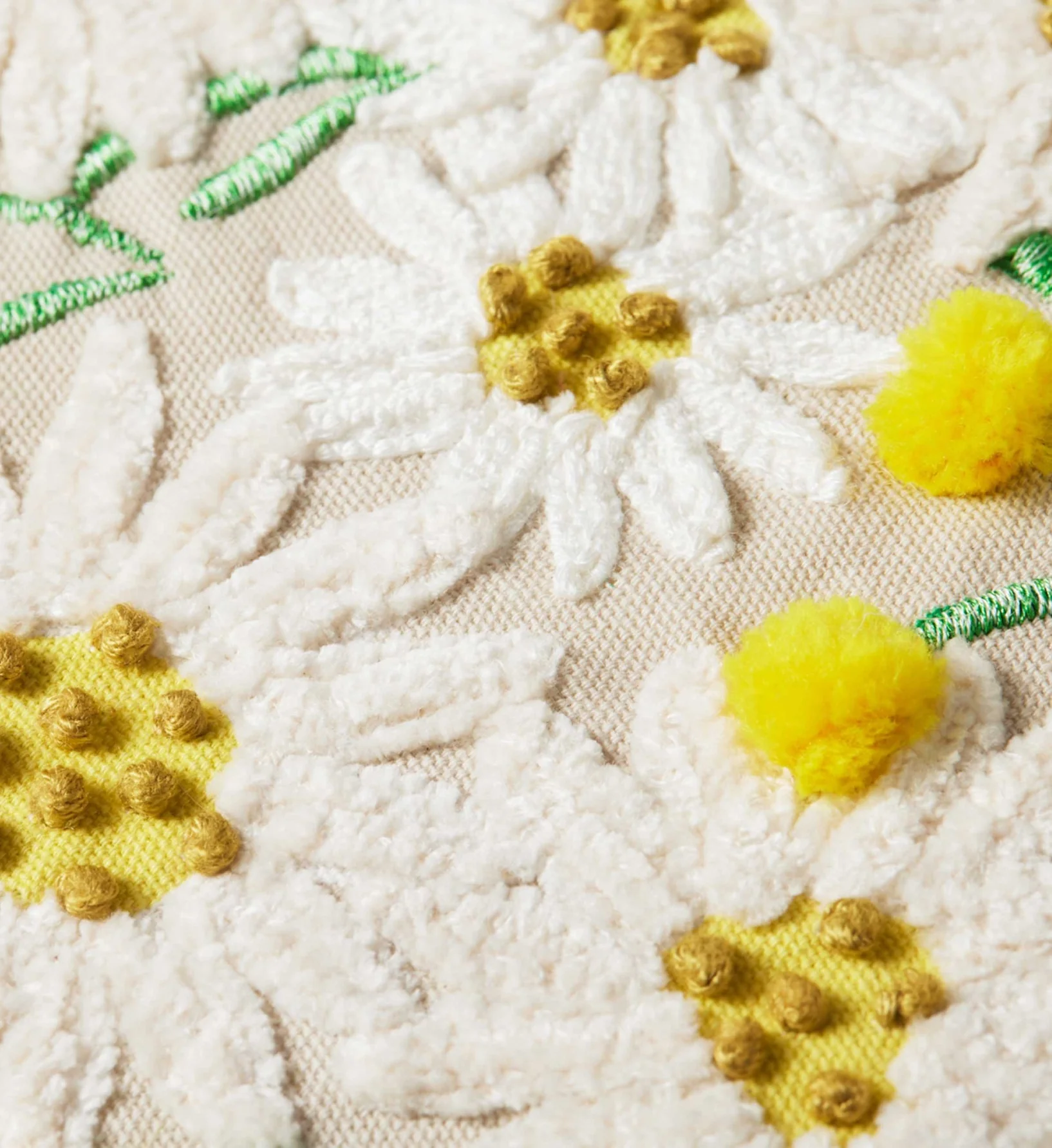 Daisies Embroidered Pillow - Khaki - Image 3