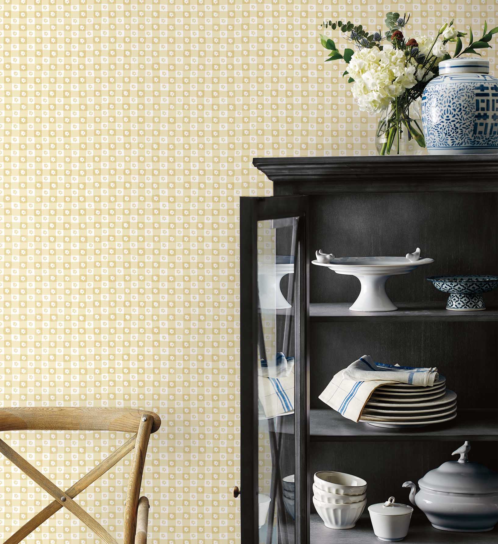Daisy Gingham Peel & Stick Wallpaper - Gold - Image 2