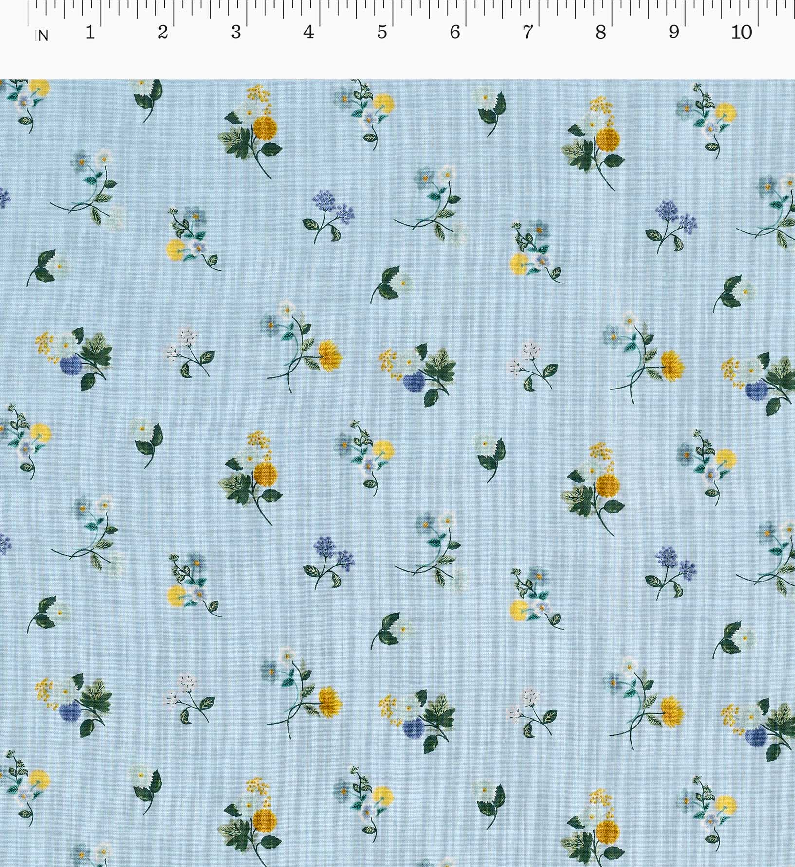 Ditsy Dahlia Cotton Fabric - Blue - Image 3