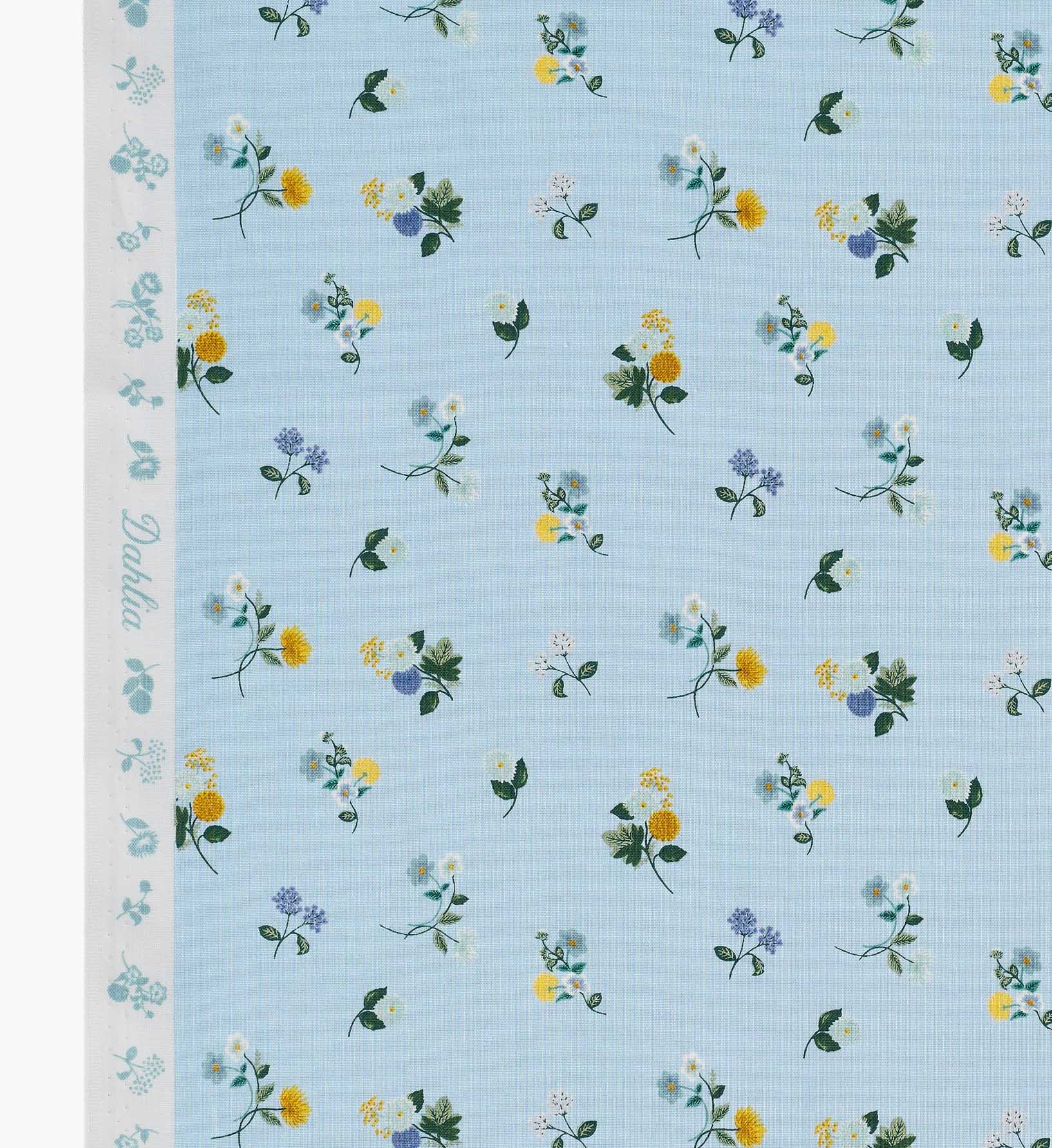 Ditsy Dahlia Cotton Fabric - Blue - Image 4