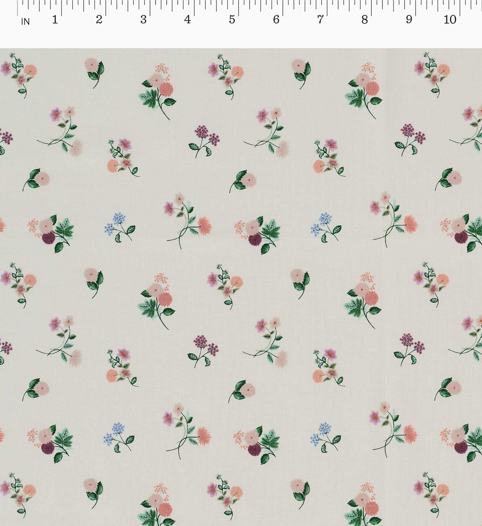 Ditsy Dahlia Cotton Fabric - Cream - Image 3