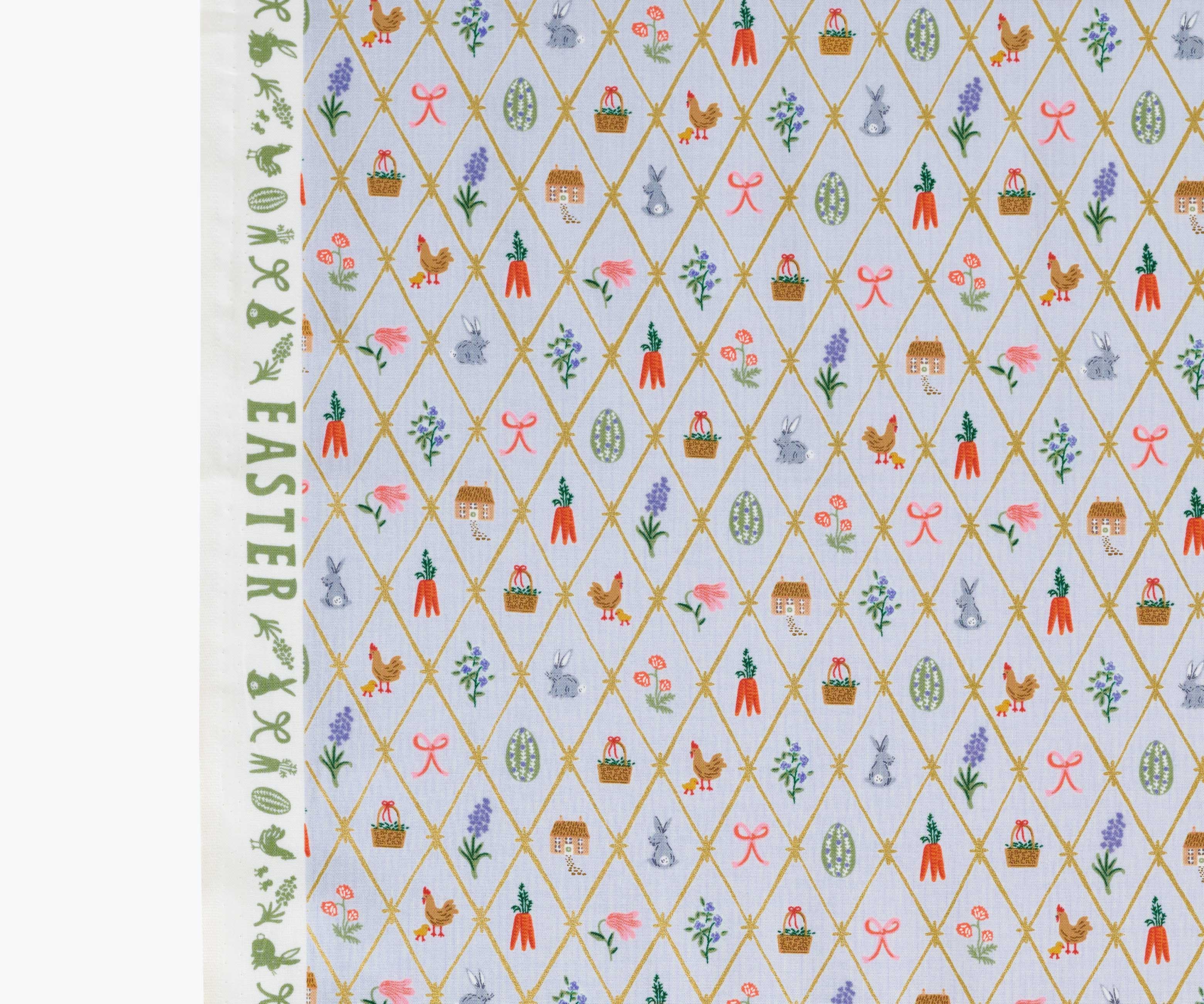 Easter Lattice Cotton Metallic Fabric - Blue - Image 4