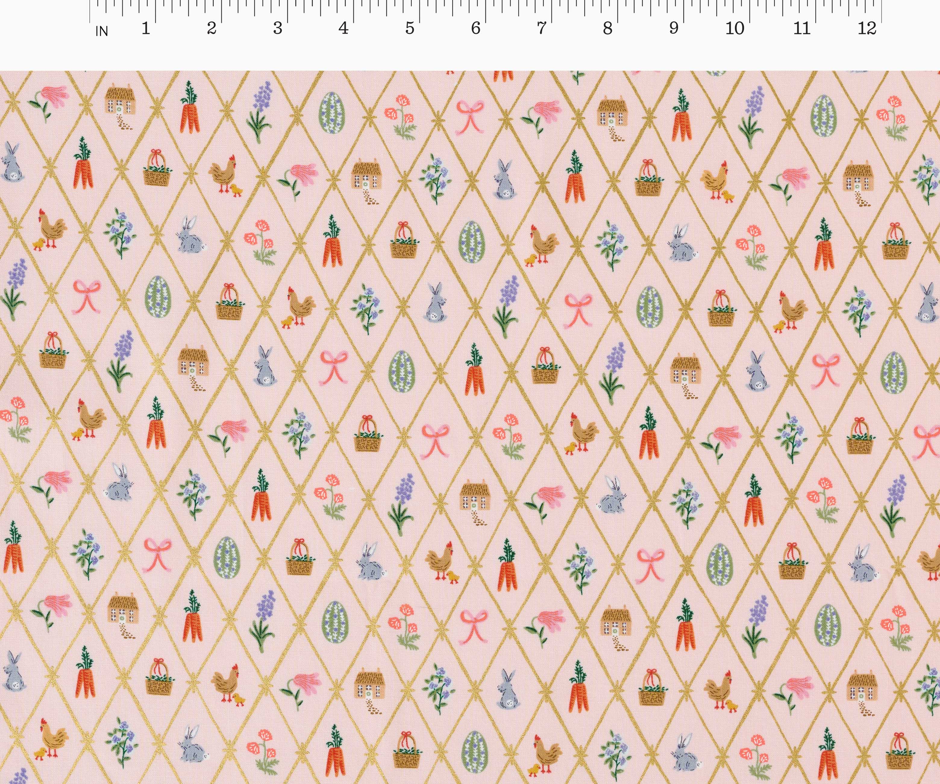 Easter Lattice Cotton Metallic Fabric - Blush - Image 2