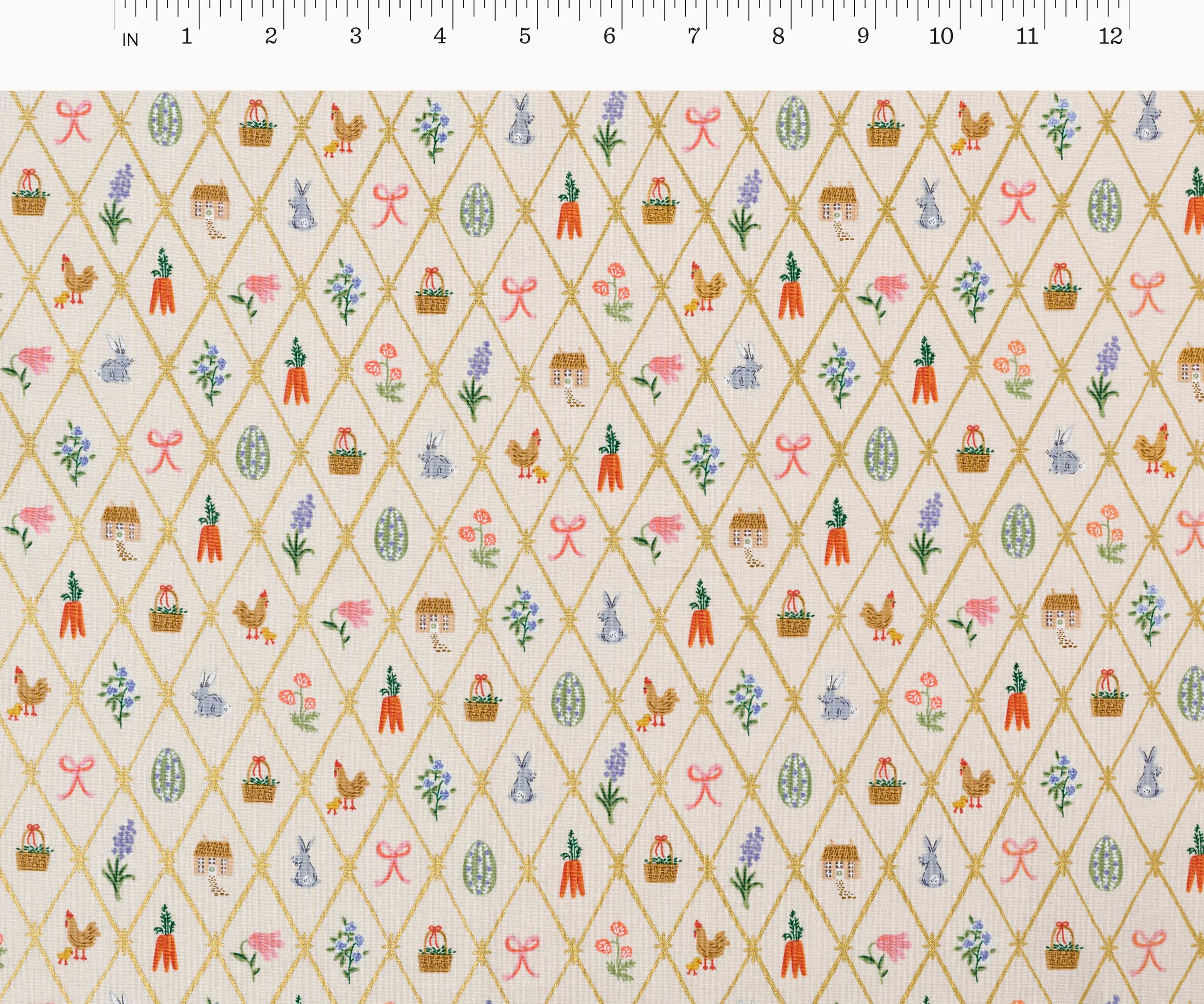 Easter Lattice Cotton Metallic Fabric - Linen - Image 4