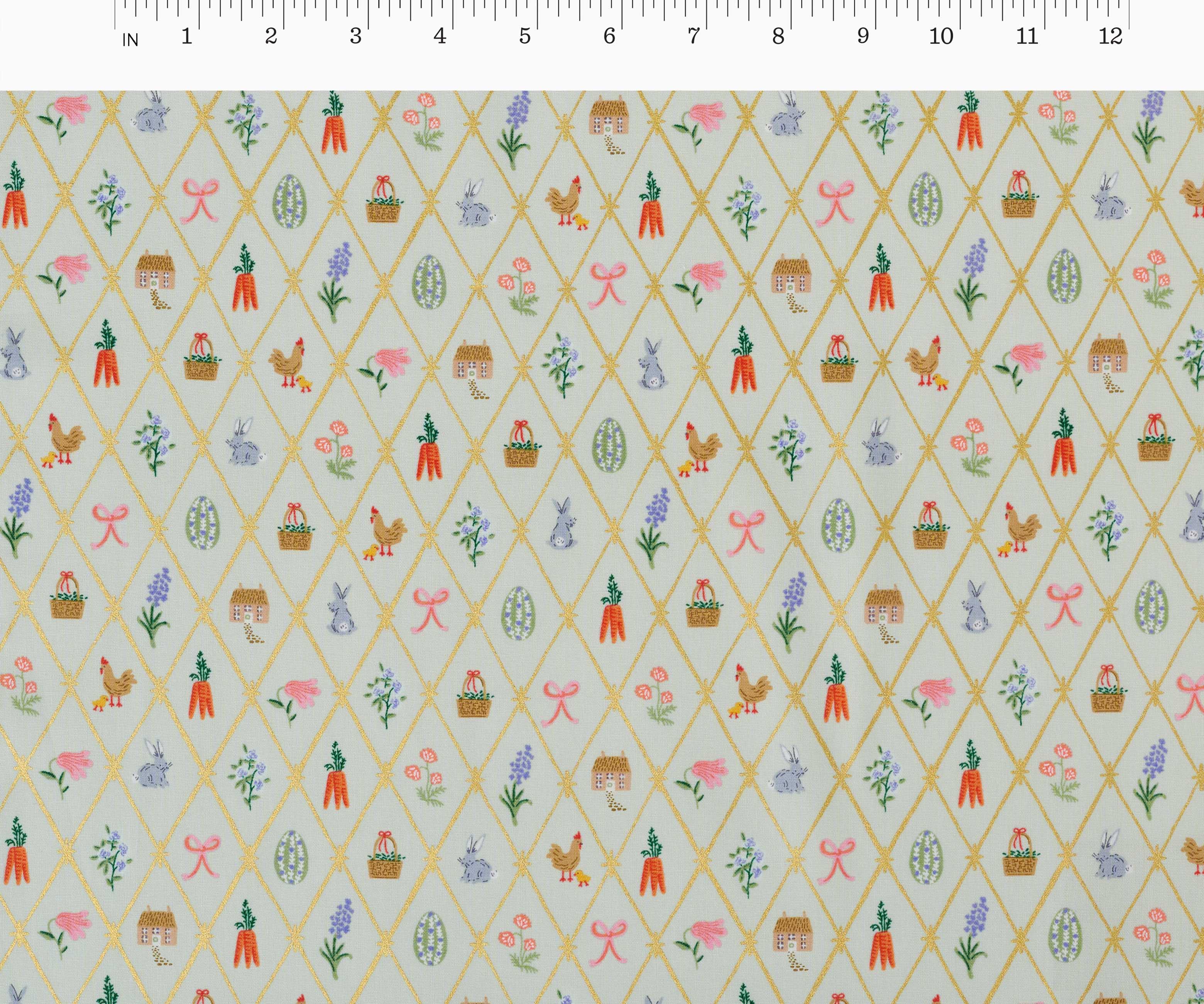 Easter Lattice Cotton Metallic Fabric - Mint - Image 2