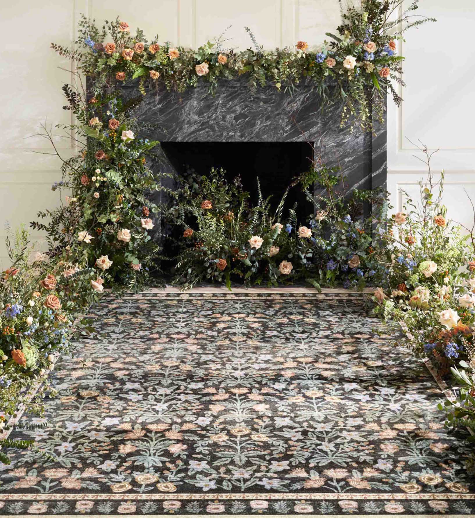 Eden Mughal Garden Power Loomed Rug - Black - Image 2