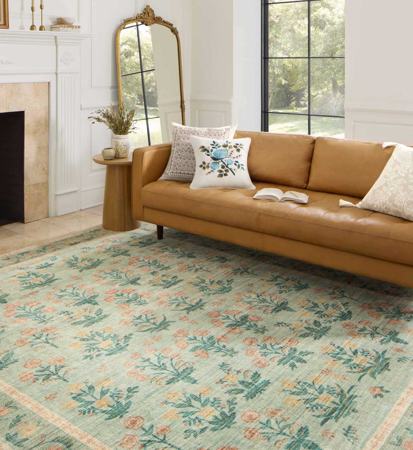 Eden Mughal Rose Power Loomed Rug - Moss - Image 2