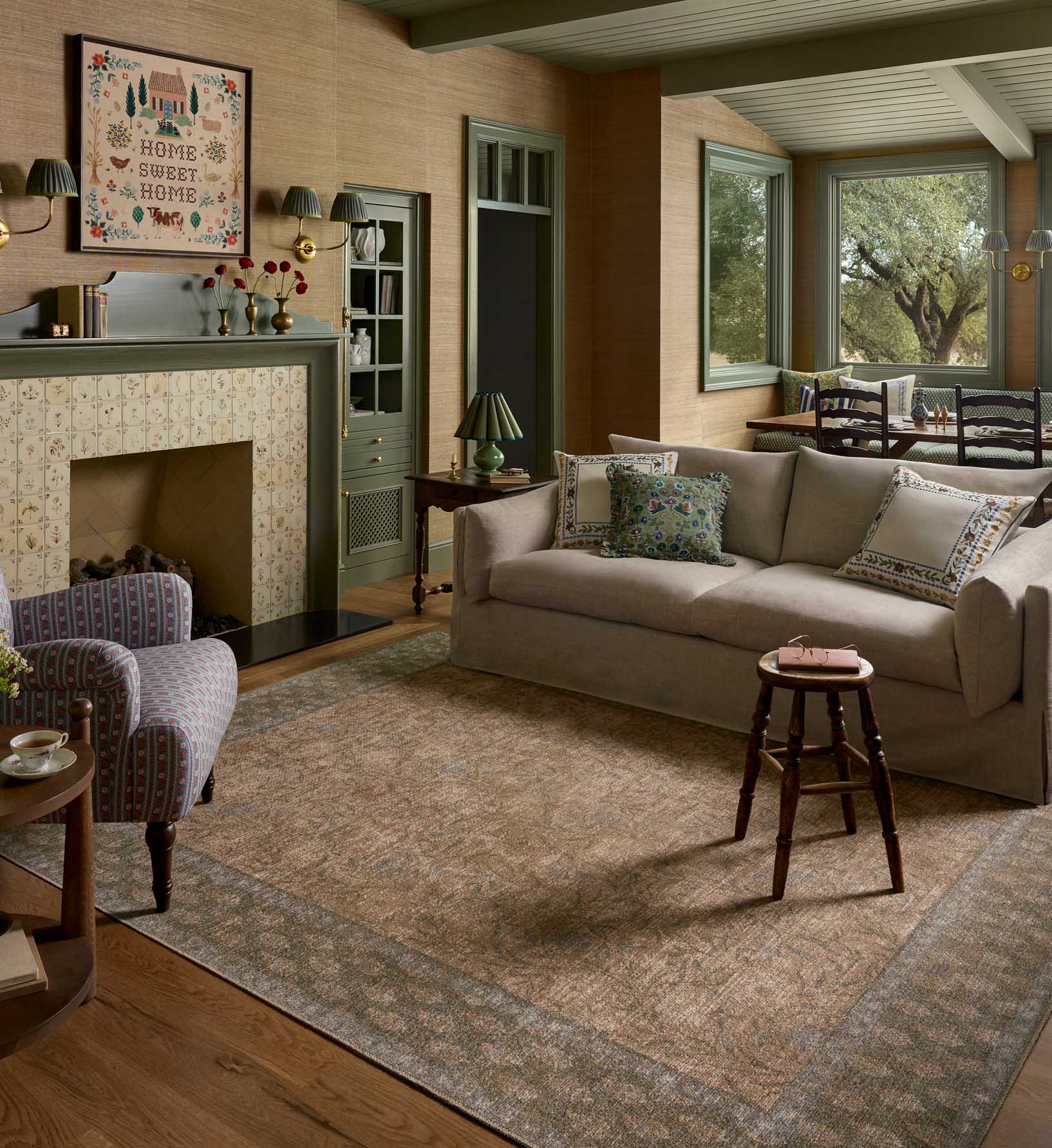 Edinburgh Aster Power Loomed Rug - Sand & Green - Image 3