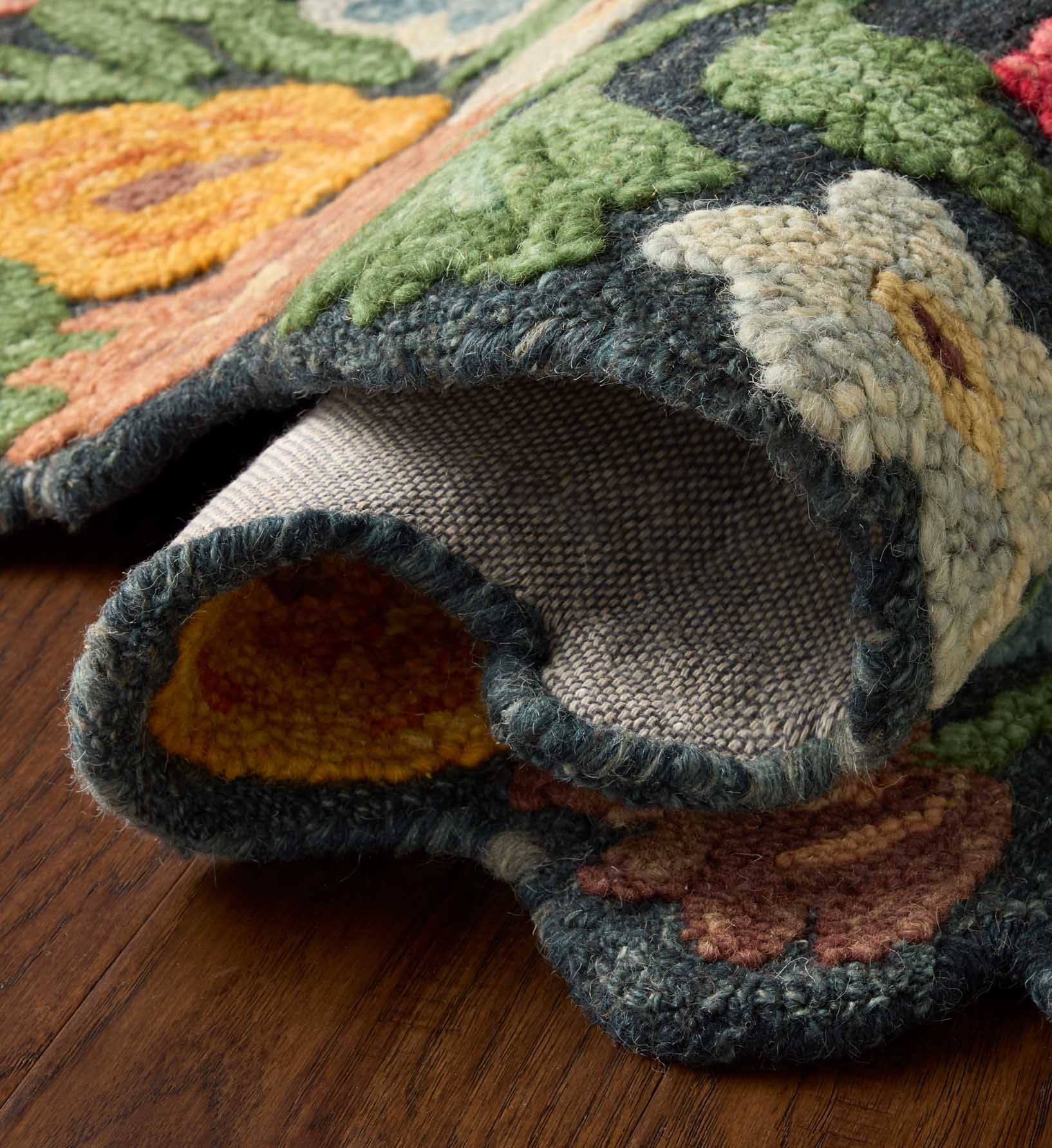 Edith Wool Hooked Rug - Navy - Image 3