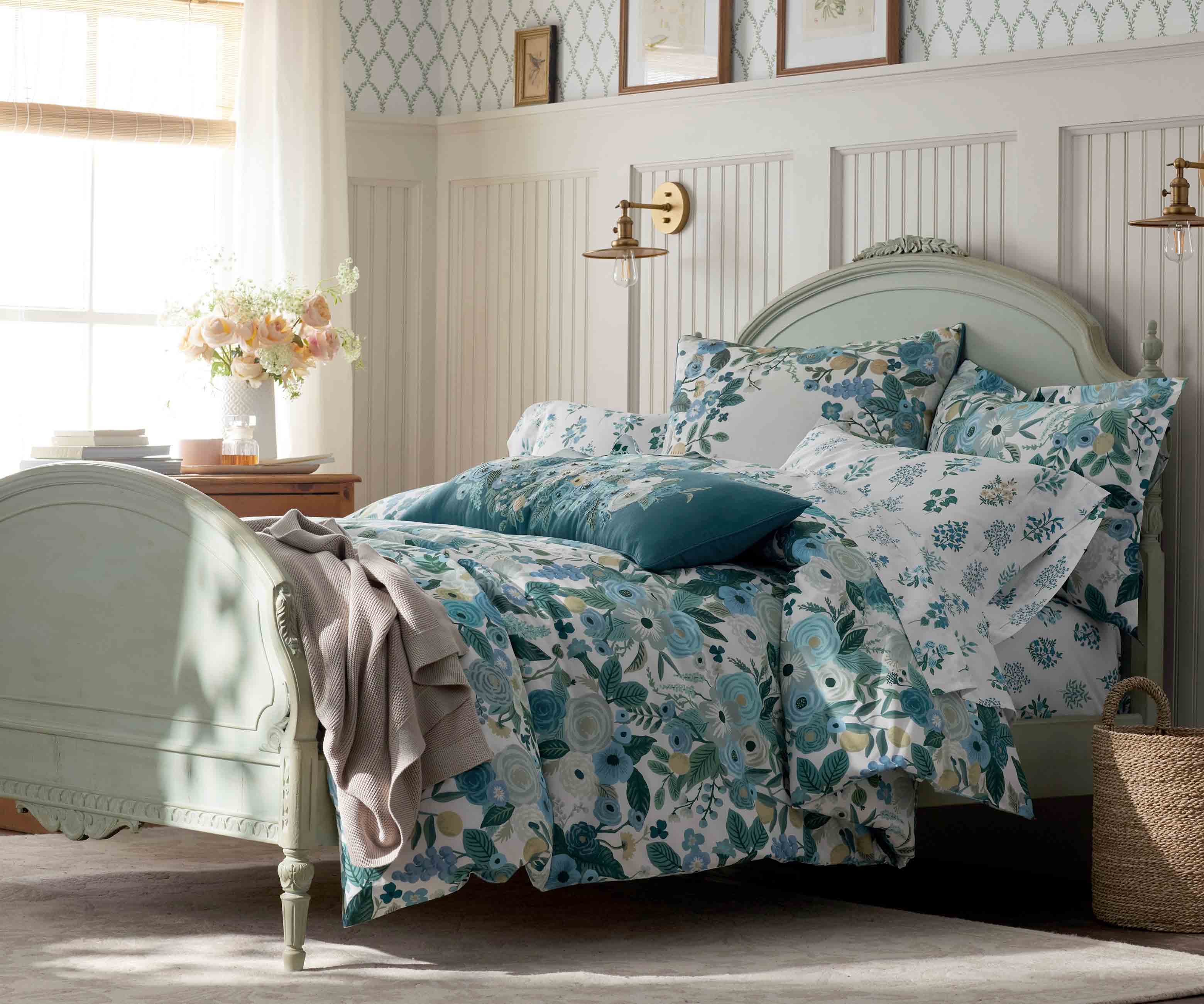 Embroidered Lumbar Pillow Cover - Garden Party Blue - Image 4