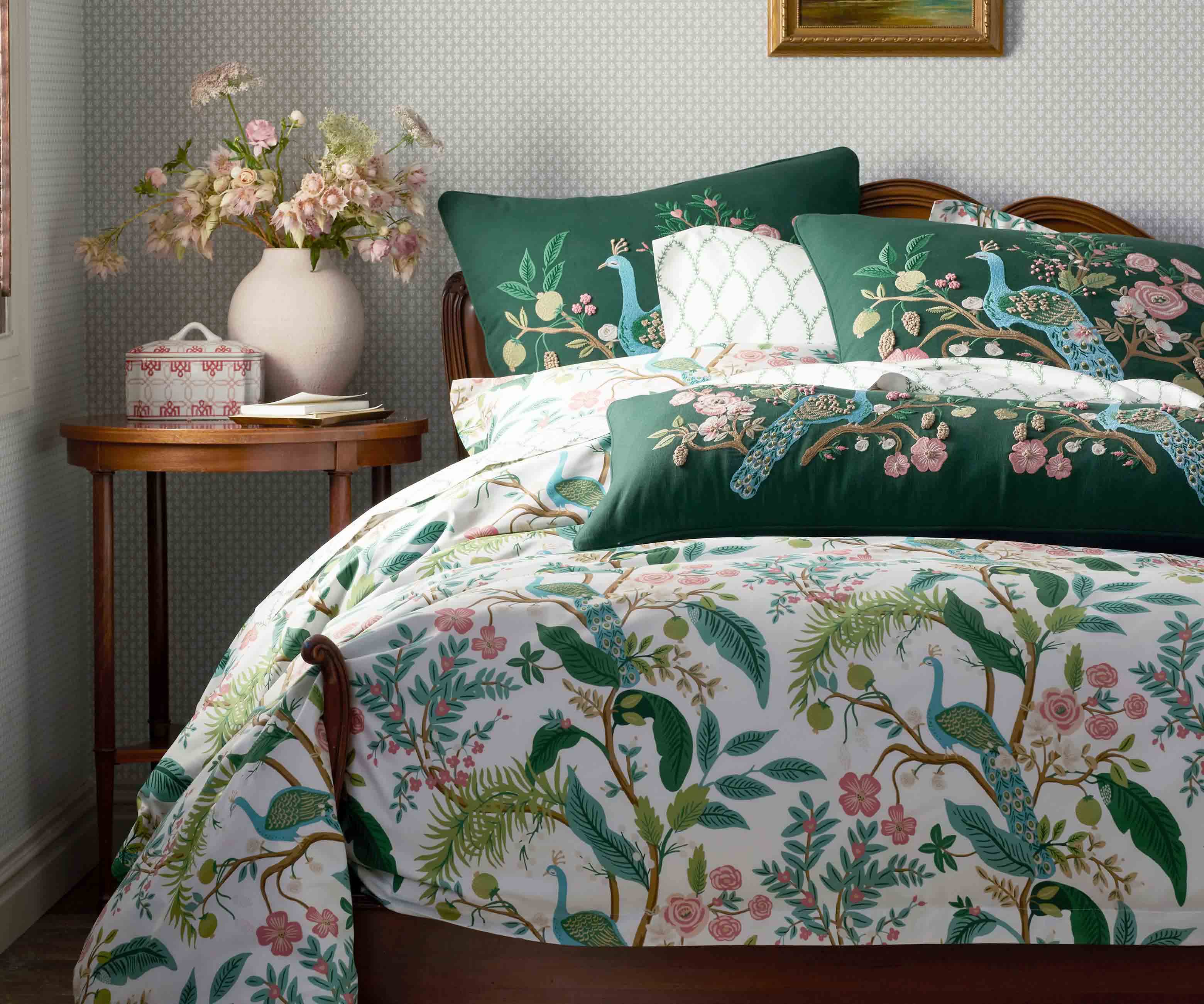 Embroidered Lumbar Pillow Cover - Peacock Emerald - Image 3