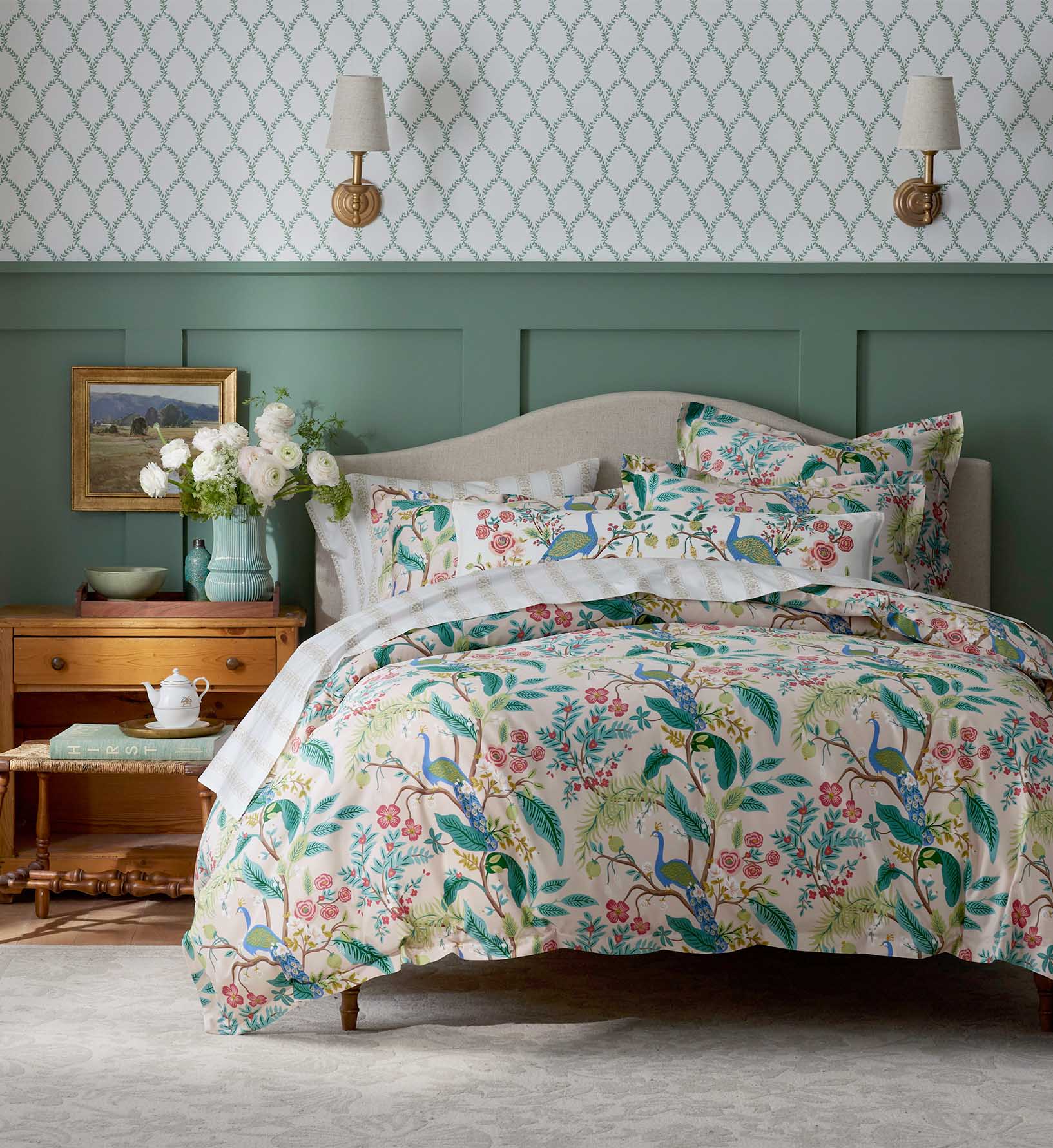 Embroidered Lumbar Pillow Cover - Peacock Ivory - Image 4