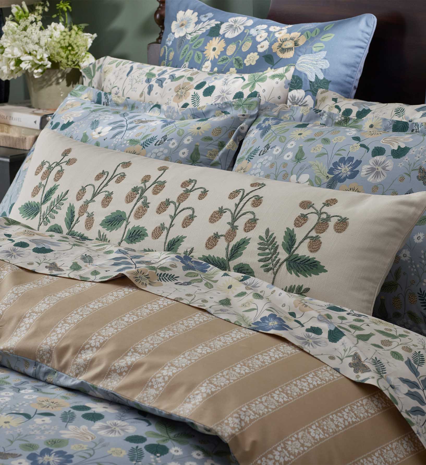 Embroidered Lumbar Pillow Cover - Strawberry Fields - Image 2