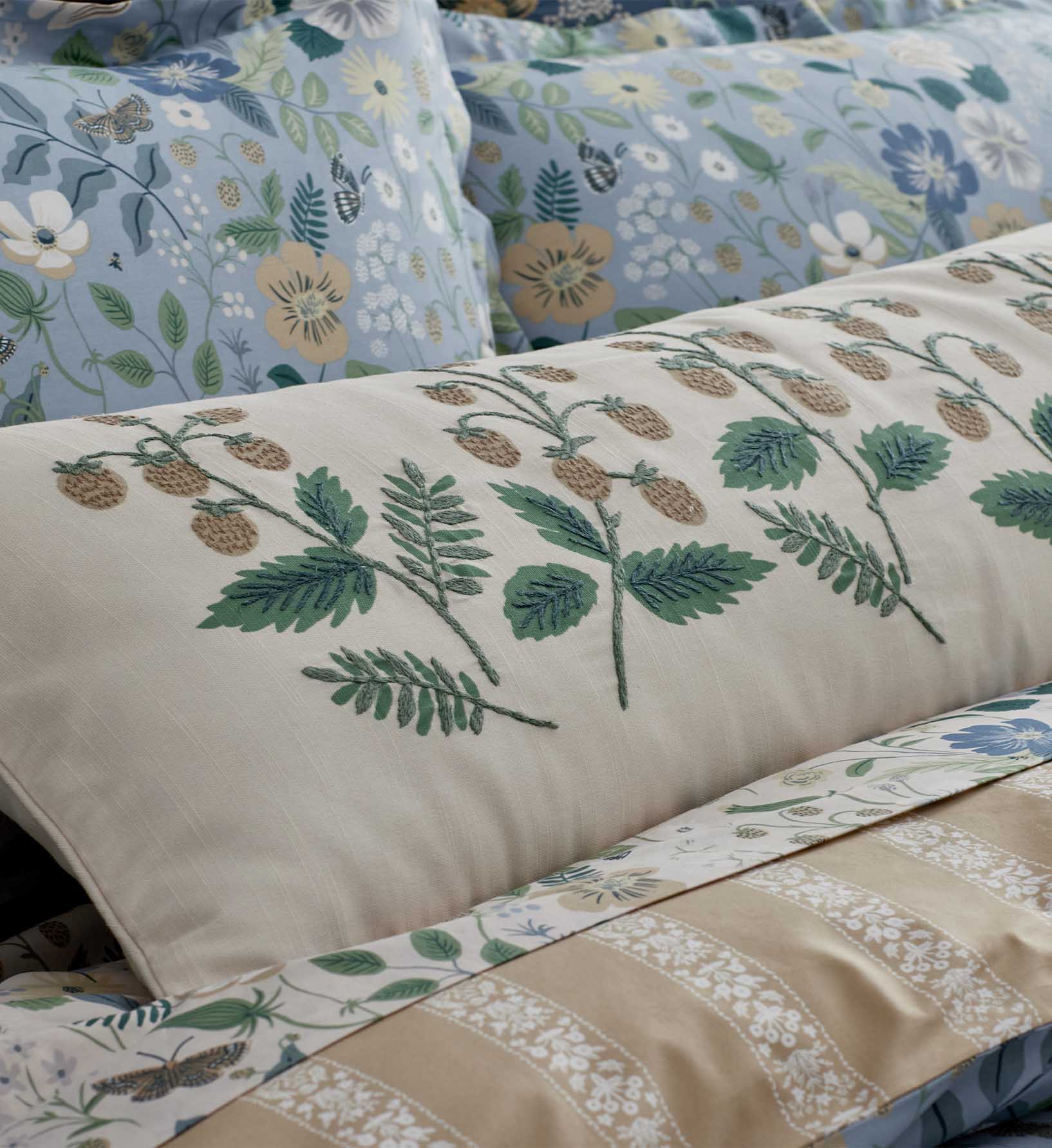 Embroidered Lumbar Pillow Cover - Strawberry Fields - Image 5