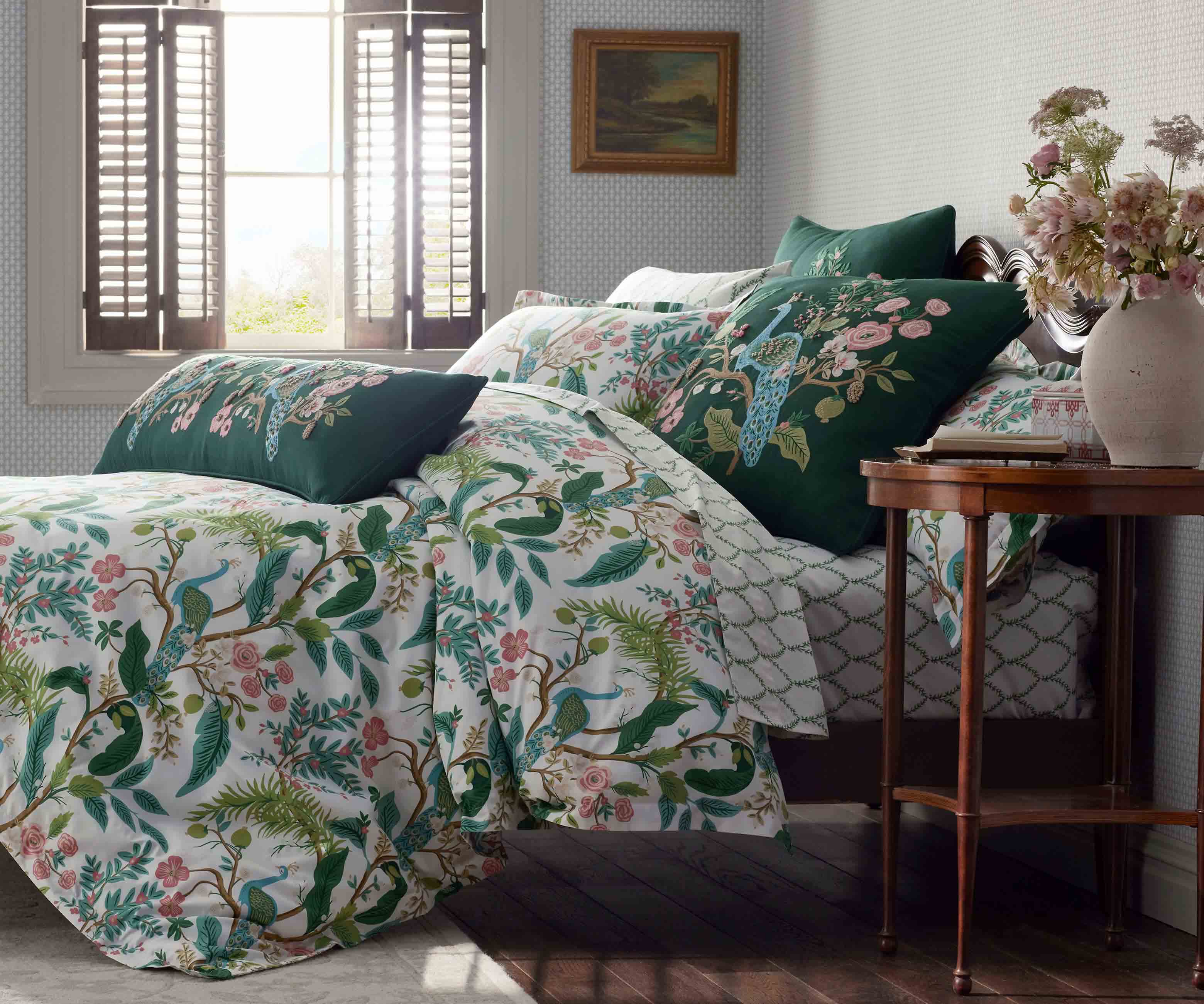 Embroidered Pillow Cover - Peacock Emerald - Image 4