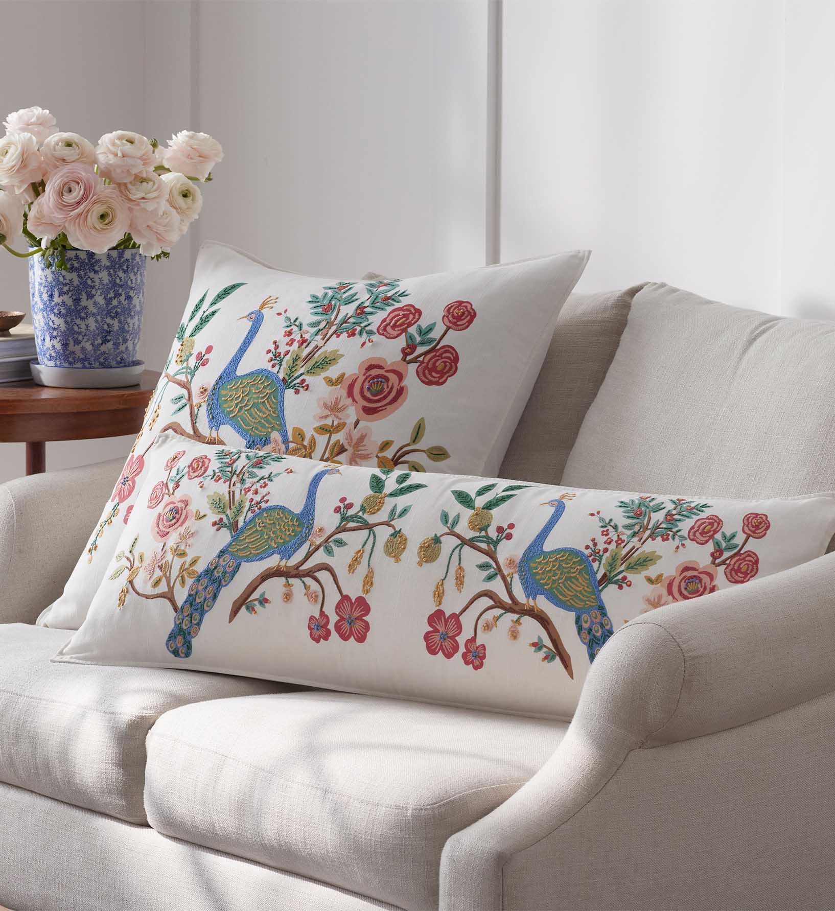 Embroidered Pillow Cover - Peacock Ivory - Image 5