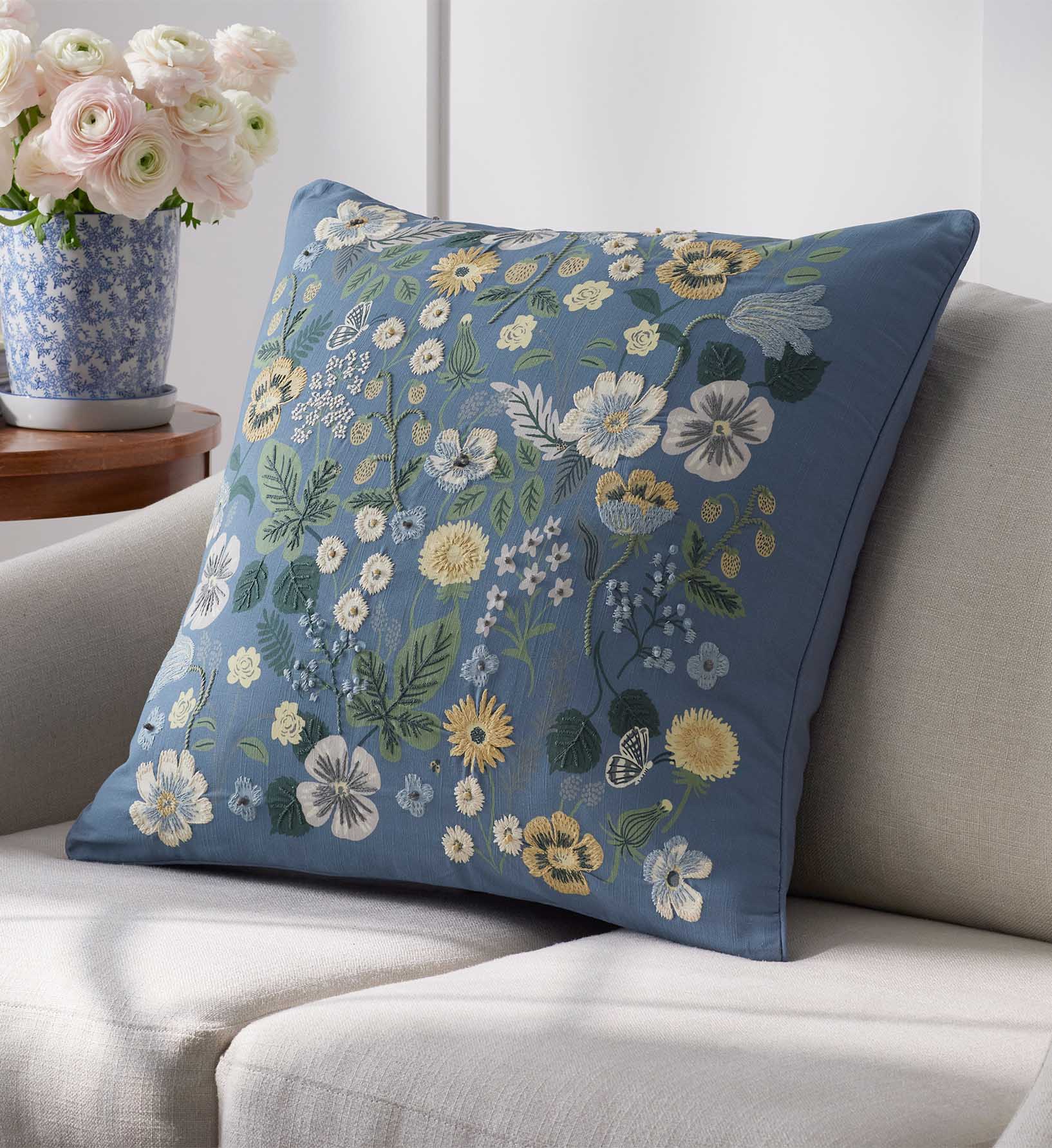 Embroidered Pillow Cover - Strawberry Fields Green - Image 3