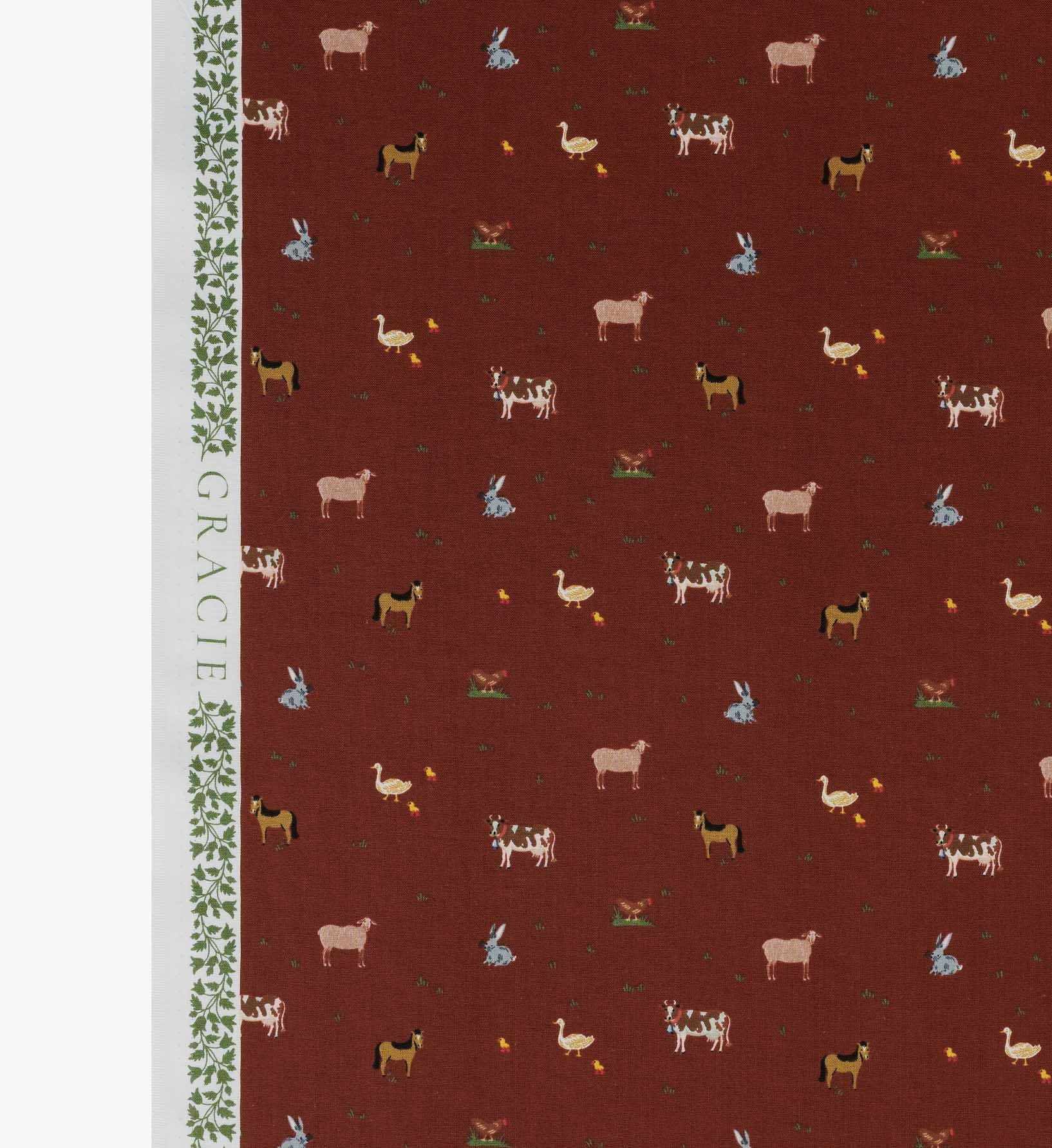 Farm Animals Cotton Fabric - Crimson - Image 3