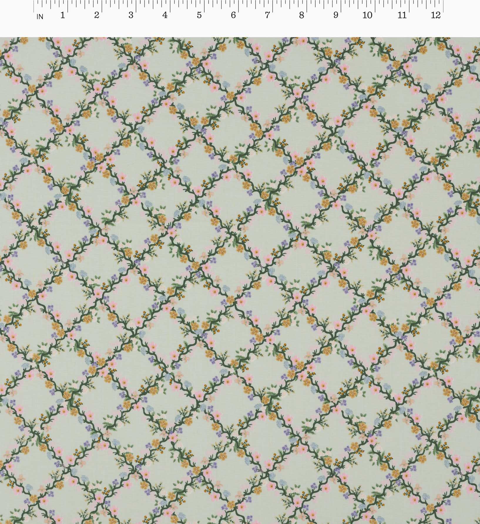 Floral Trellis Cotton Fabric - Green - Image 4