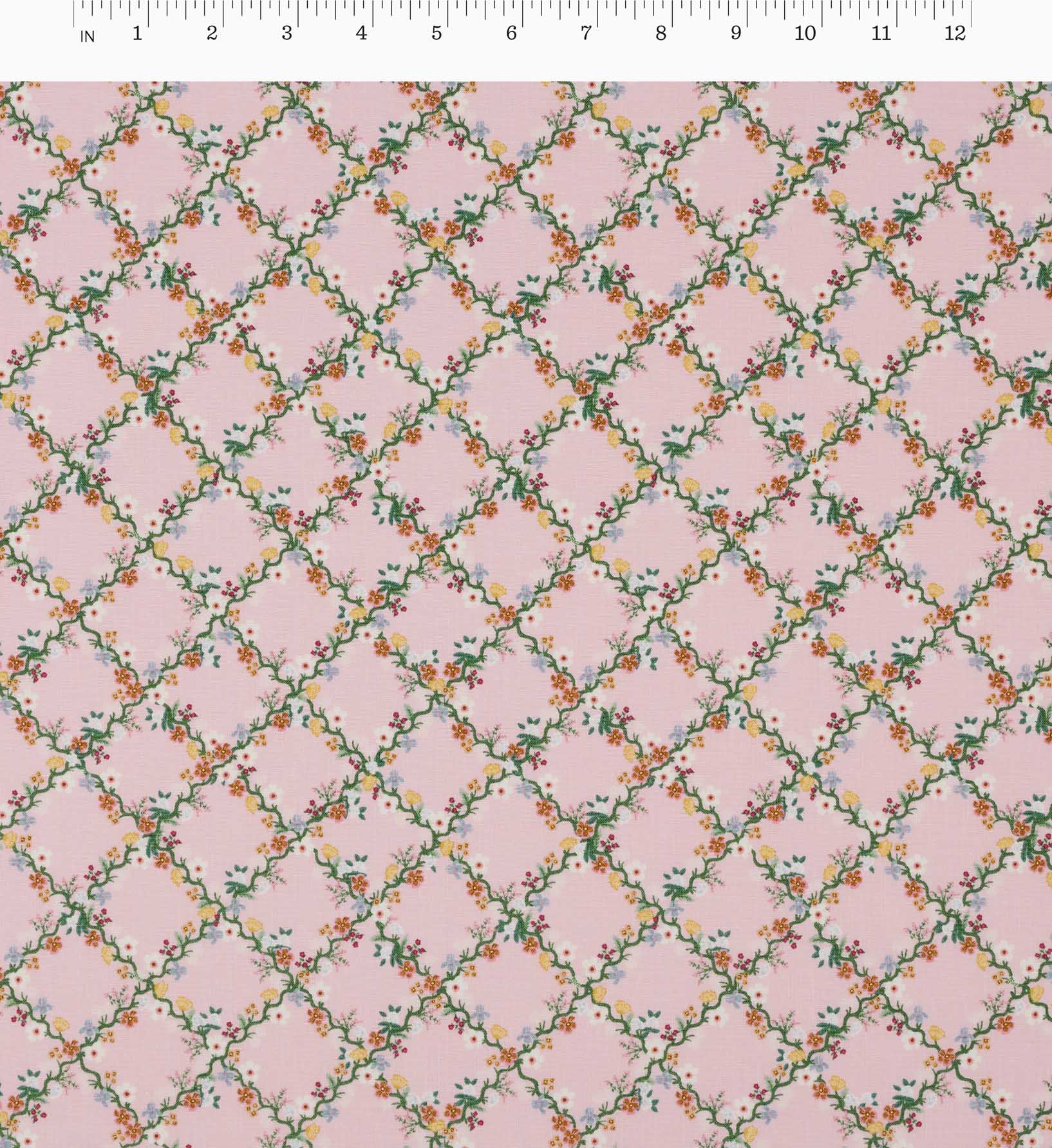 Floral Trellis Cotton Fabric - Pink - Image 3