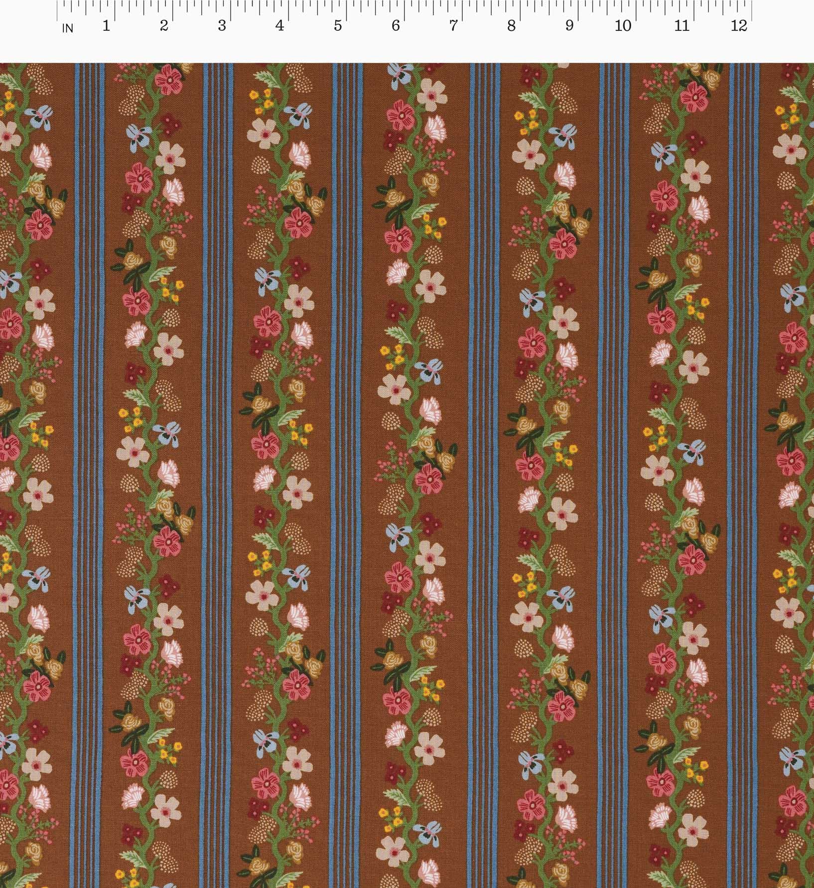Floral Trellis Stripe Cotton Fabric - Clay - Image 2