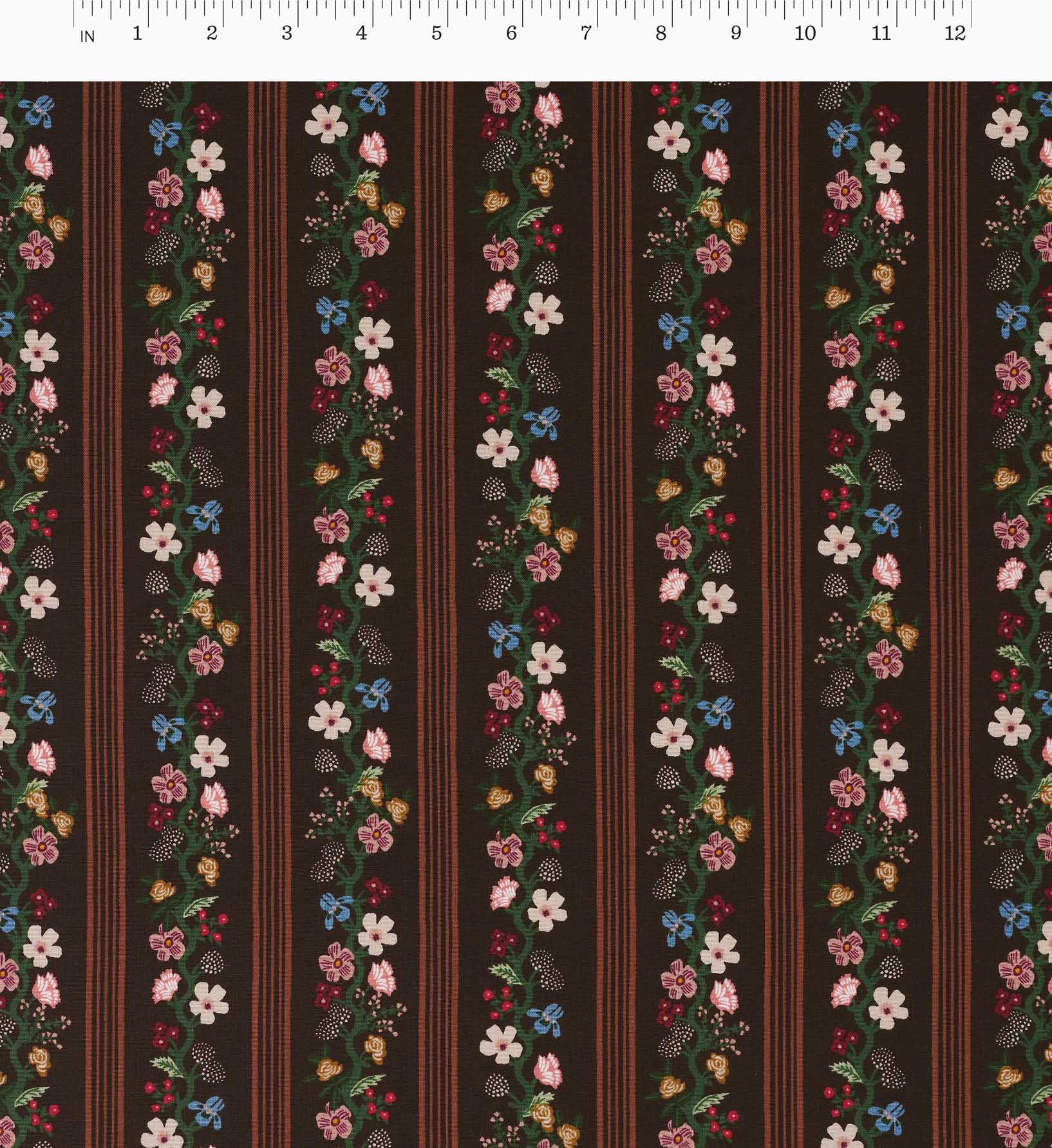 Floral Trellis Stripe Cotton Fabric - Cocoa - Image 2