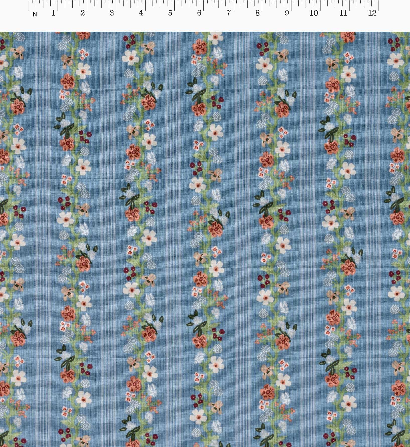Floral Trellis Stripe Cotton Fabric - Slate - Image 3