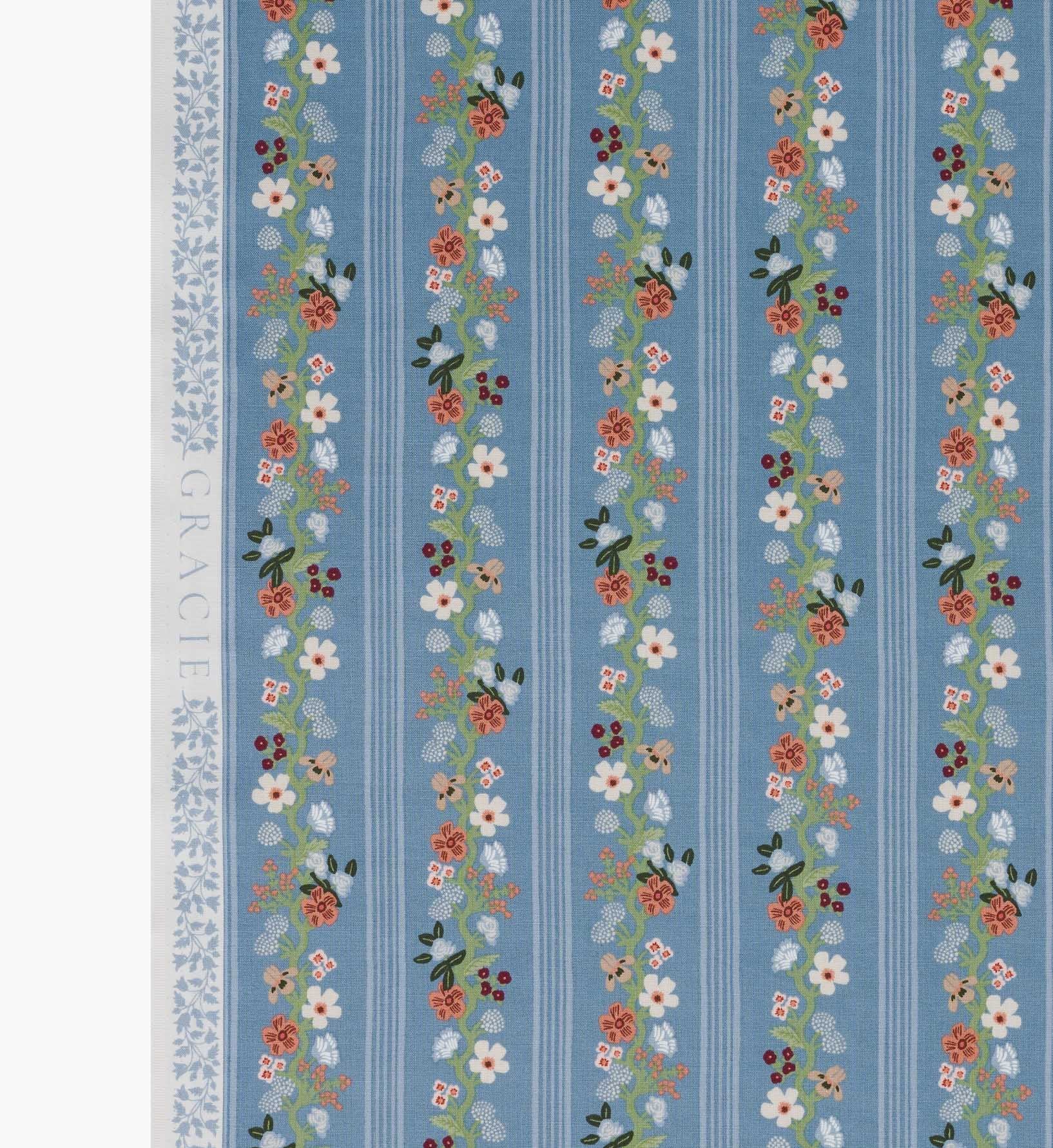 Floral Trellis Stripe Cotton Fabric - Slate - Image 4