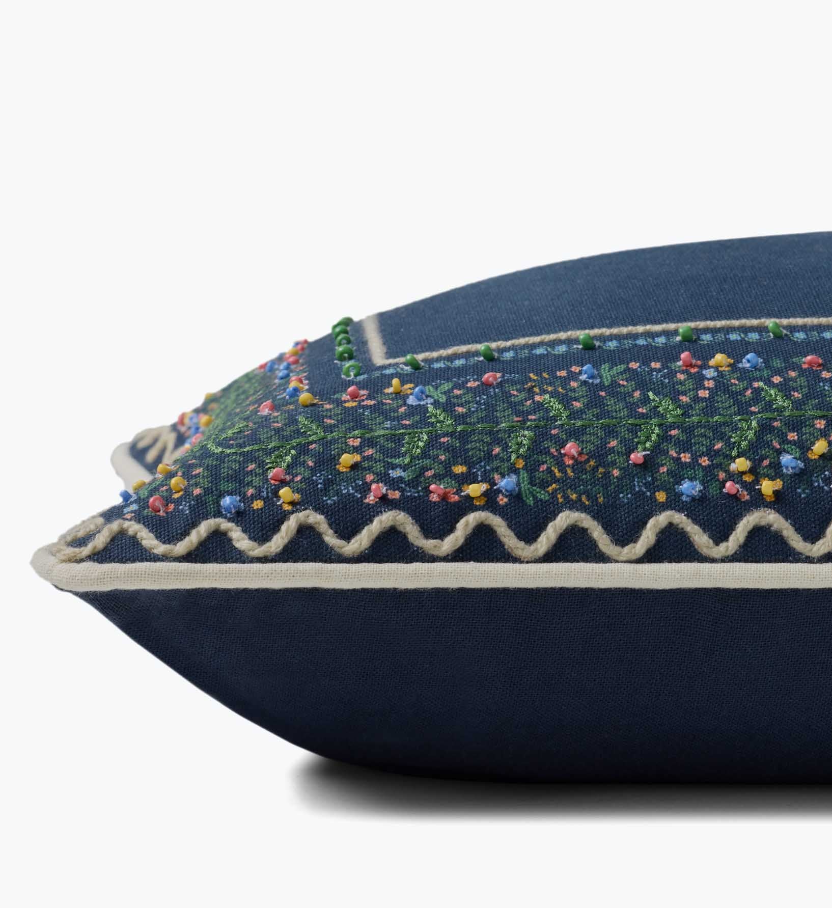 Garden Vines Embroidered Lumbar Pillow - Blue - Image 3